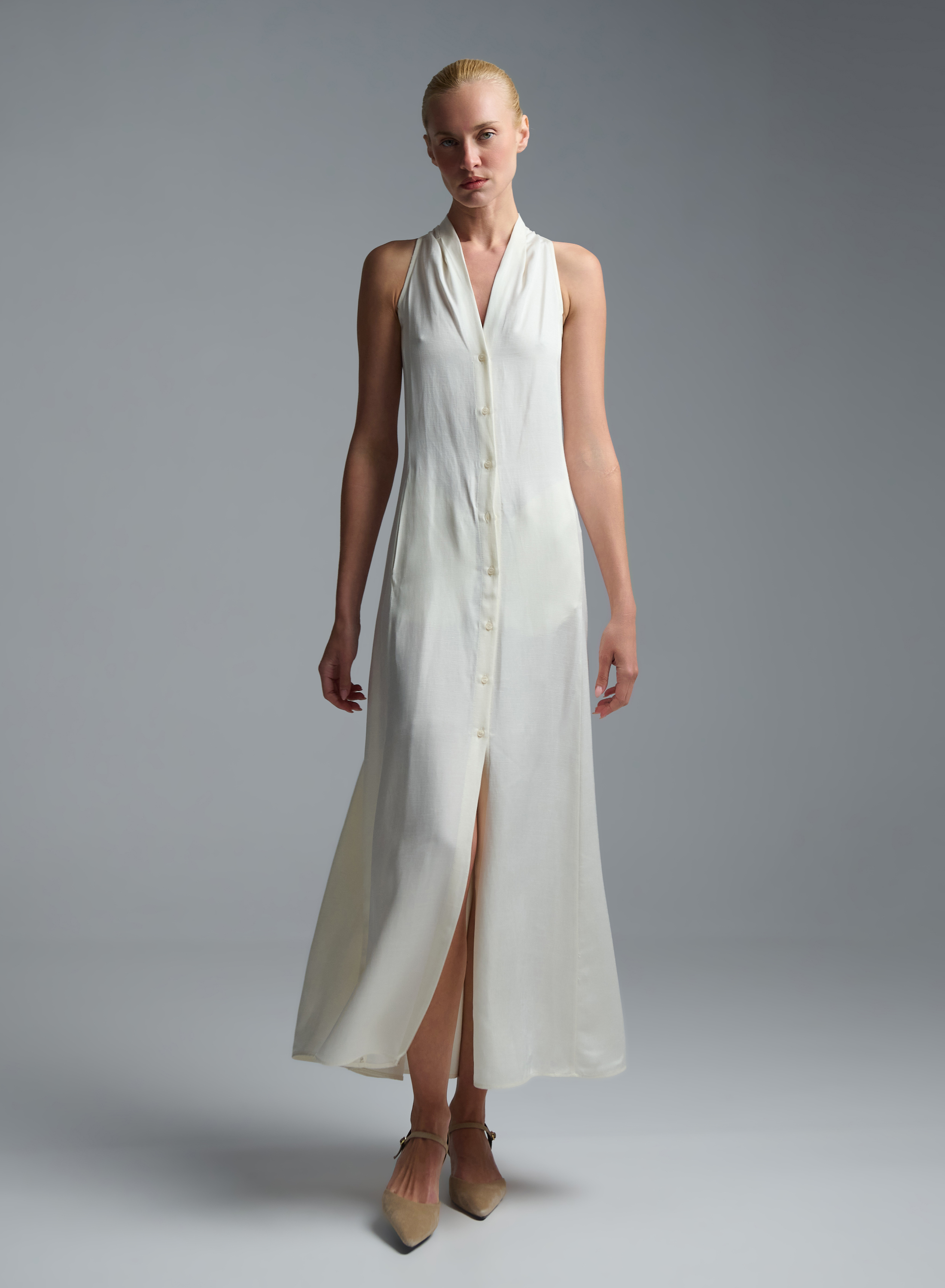 Ecru sleeveless Dress with front buttons closure Emme Marella - 3