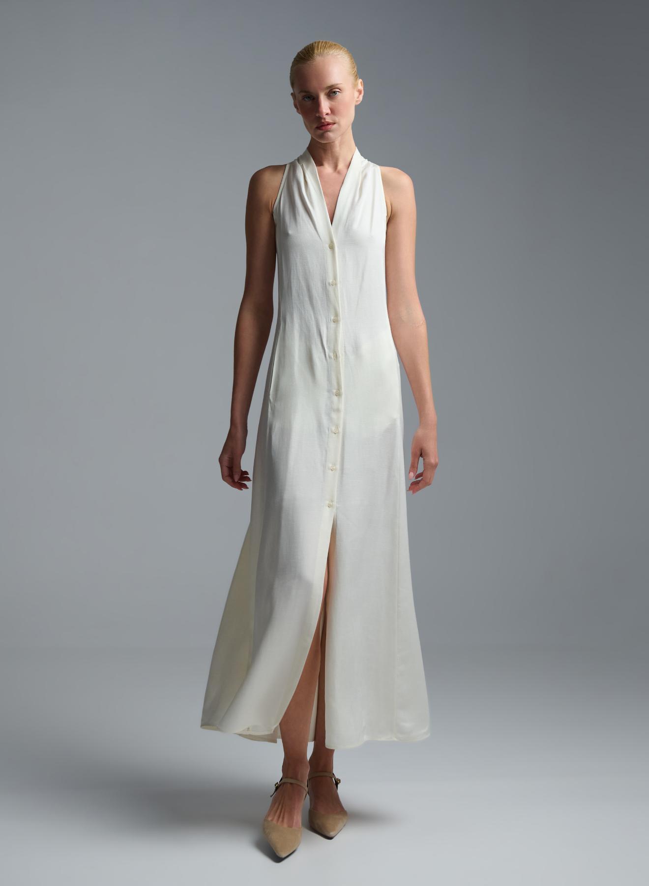 Ecru sleeveless Dress with front buttons closure Emme Marella - 4