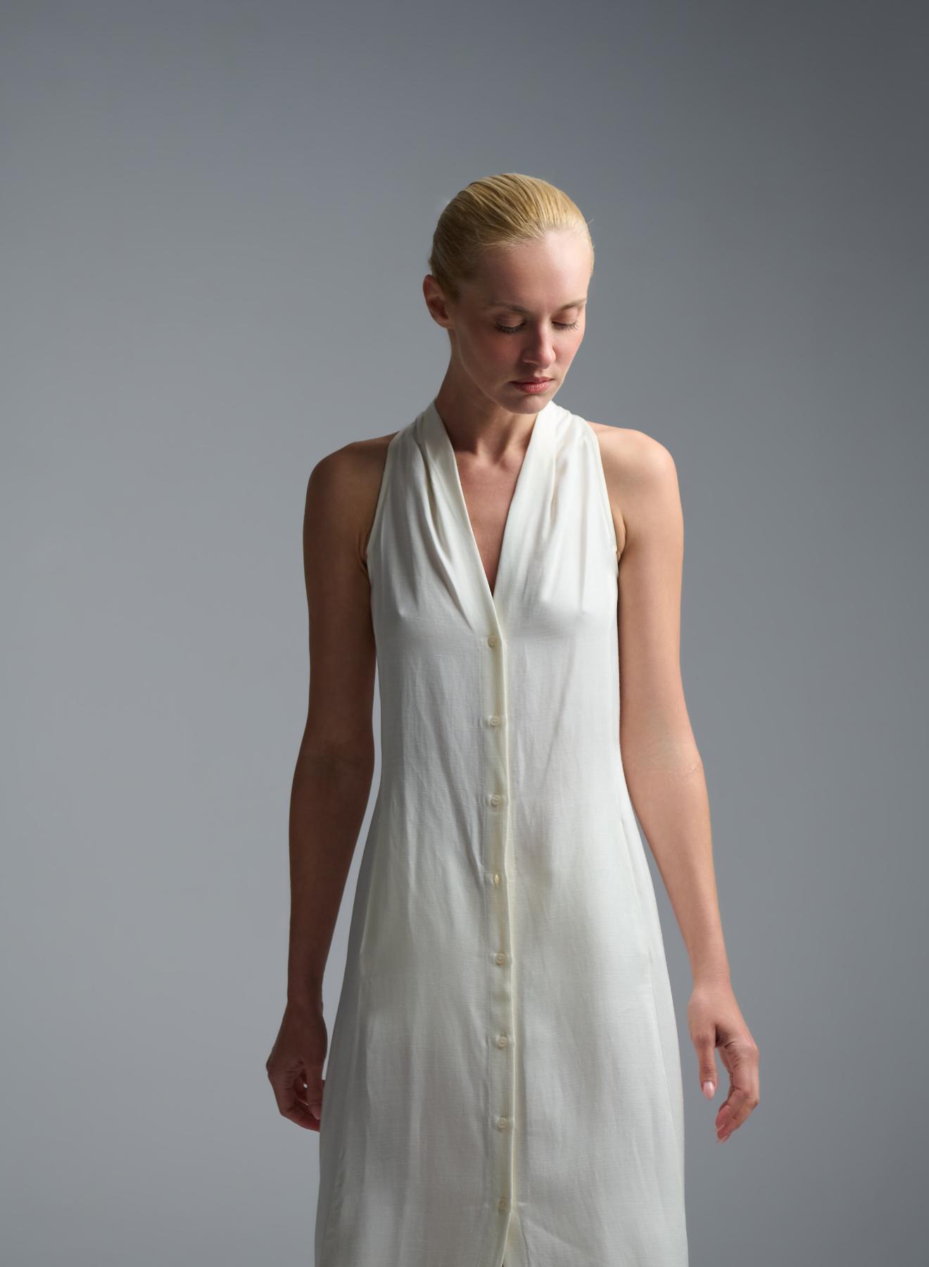 Ecru sleeveless Dress with front buttons closure Emme Marella - 5