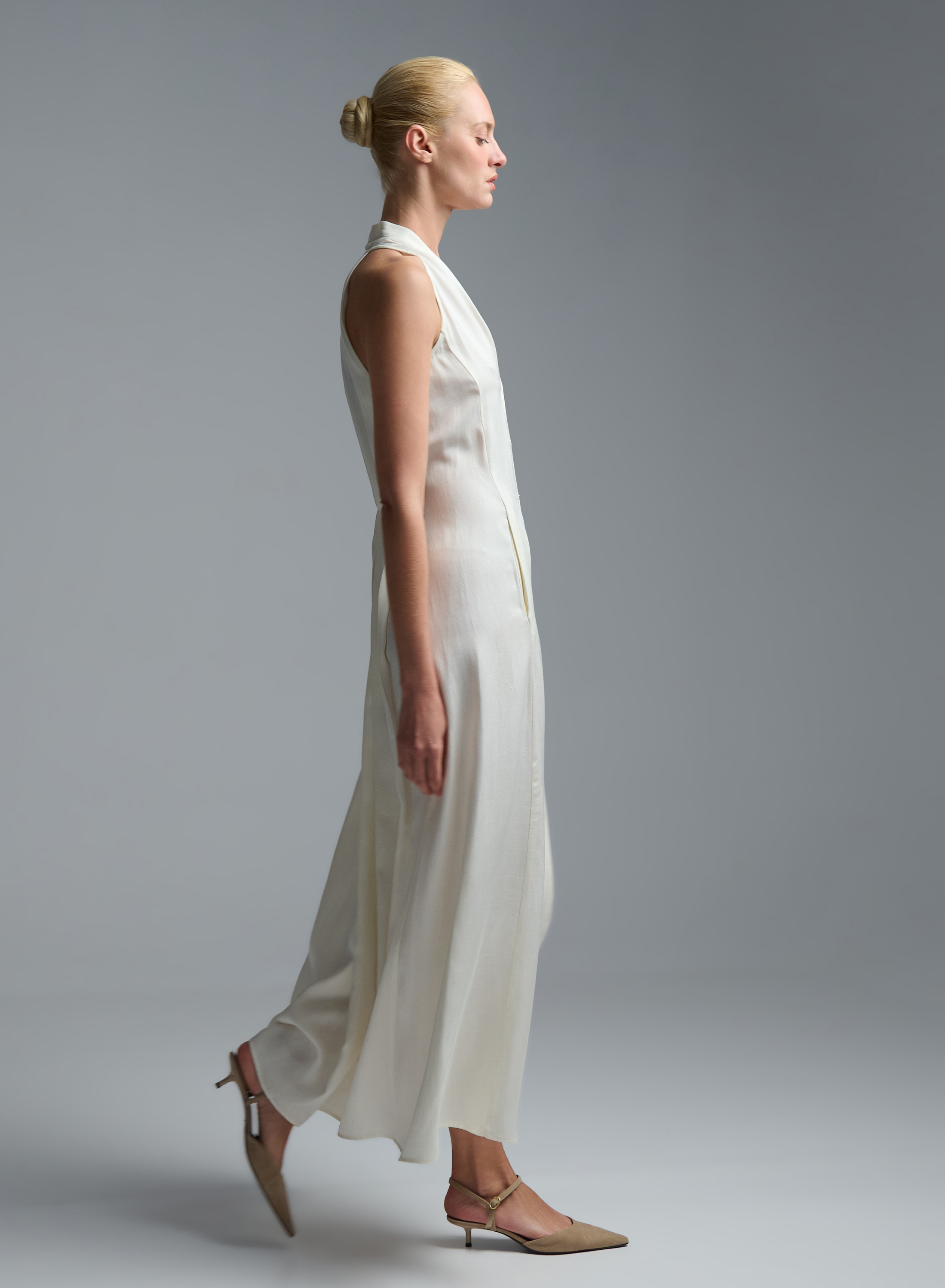 Ecru sleeveless Dress with front buttons closure Emme Marella - 5