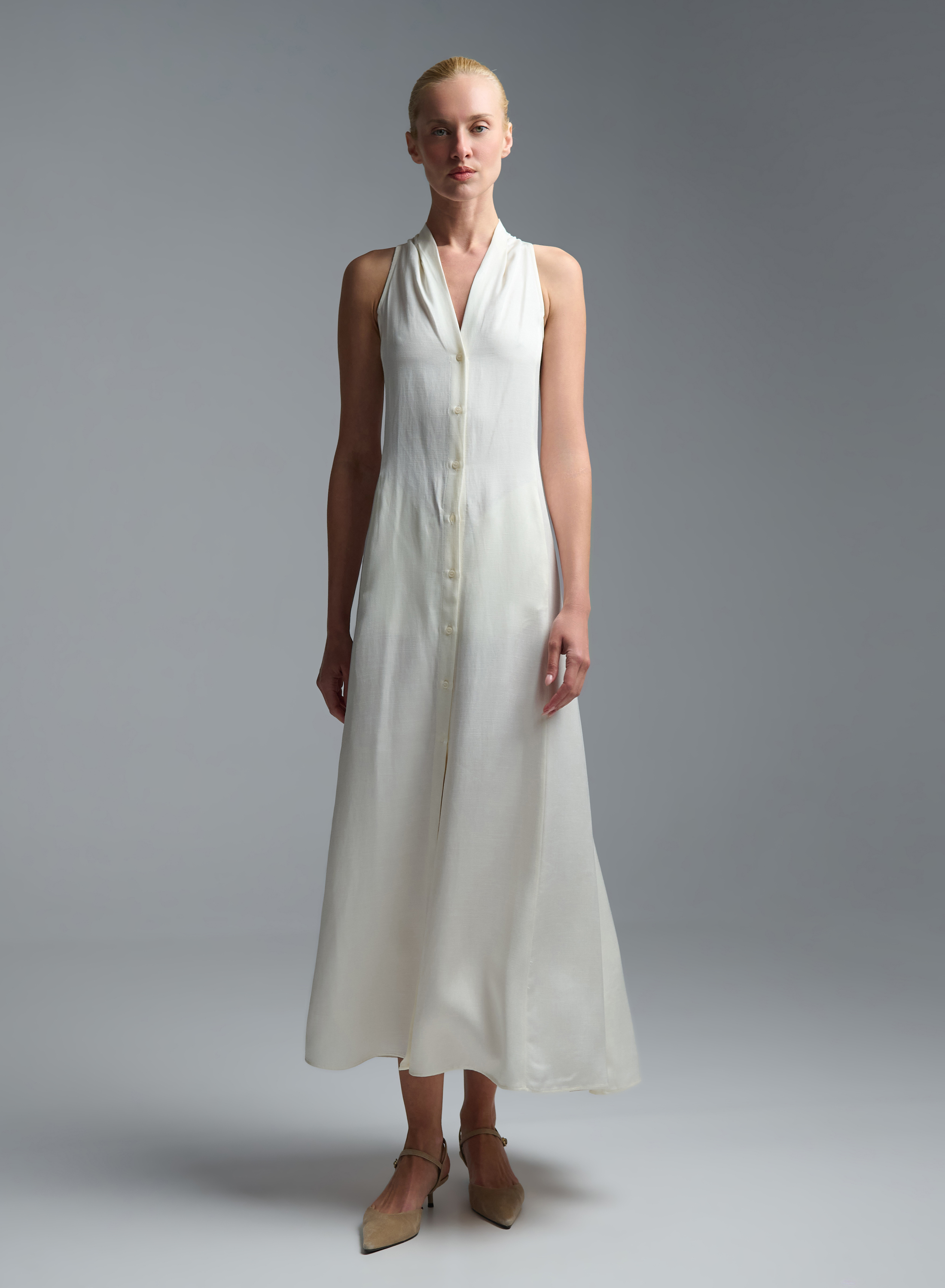 Ecru sleeveless Dress with front buttons closure Emme Marella - 0