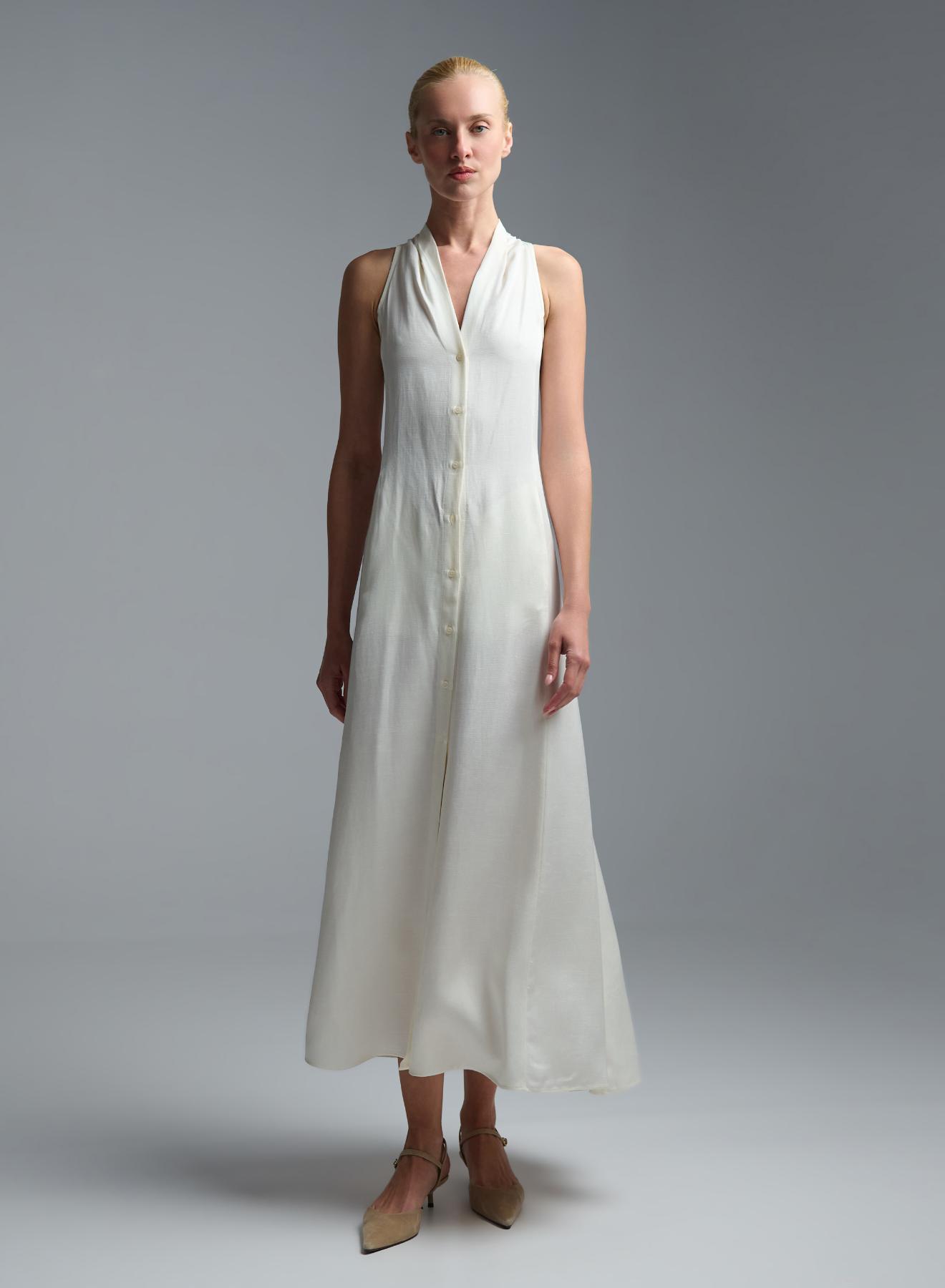 Ecru sleeveless Dress with front buttons closure Emme Marella - 1