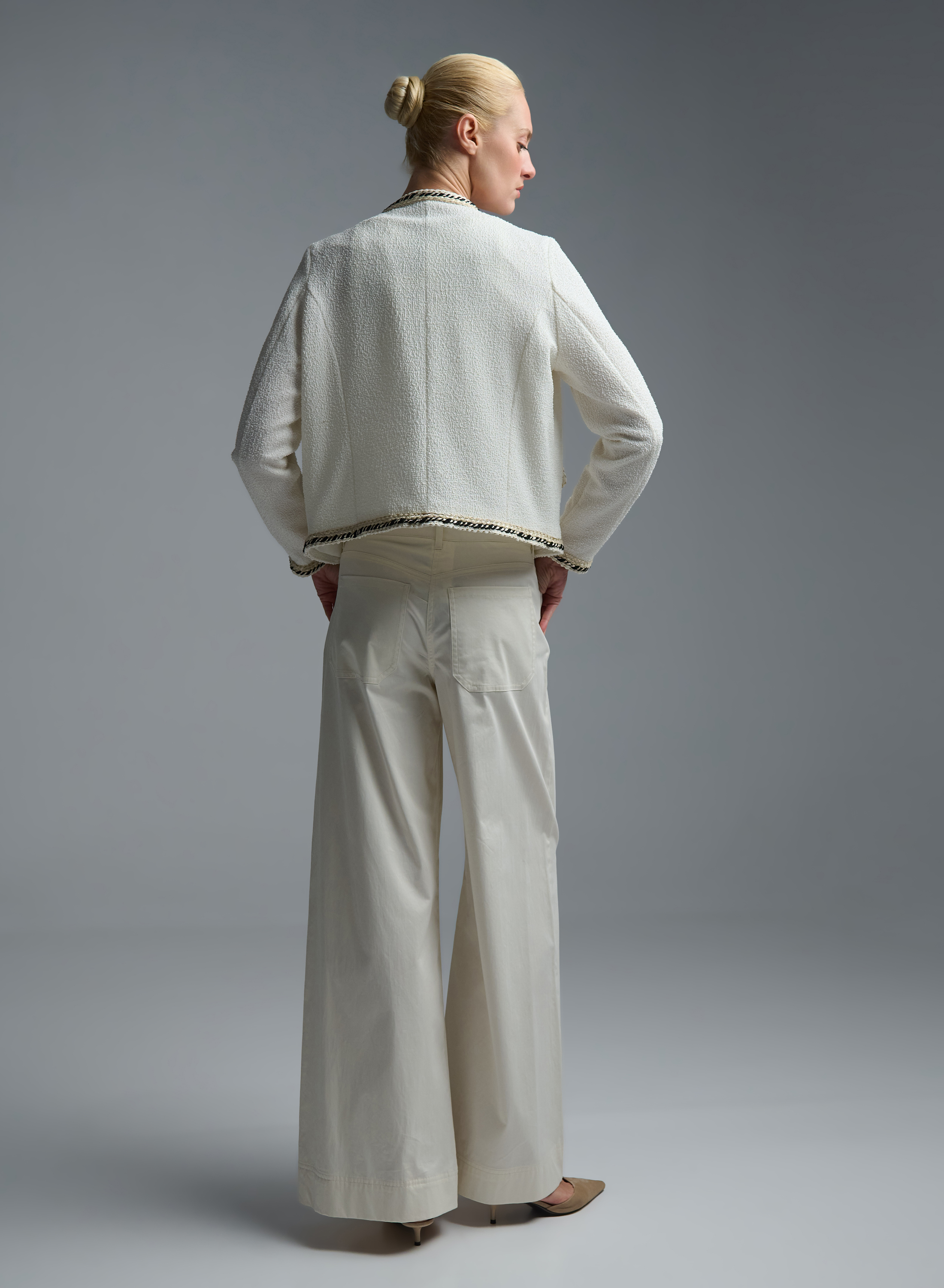 Εκρού wide leg βαμβακερό Παντελόνι Emme Marella - 3