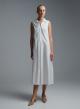 White sleeveless popline Dress with side slits, V neckline and with lapel collar "MYLOS" Devotion Twins - 0