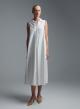 White sleeveless popline Dress with side slits, V neckline and with lapel collar "MYLOS" Devotion Twins - 3