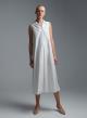 White sleeveless popline Dress with side slits, V neckline and with lapel collar "MYLOS" Devotion Twins - 4