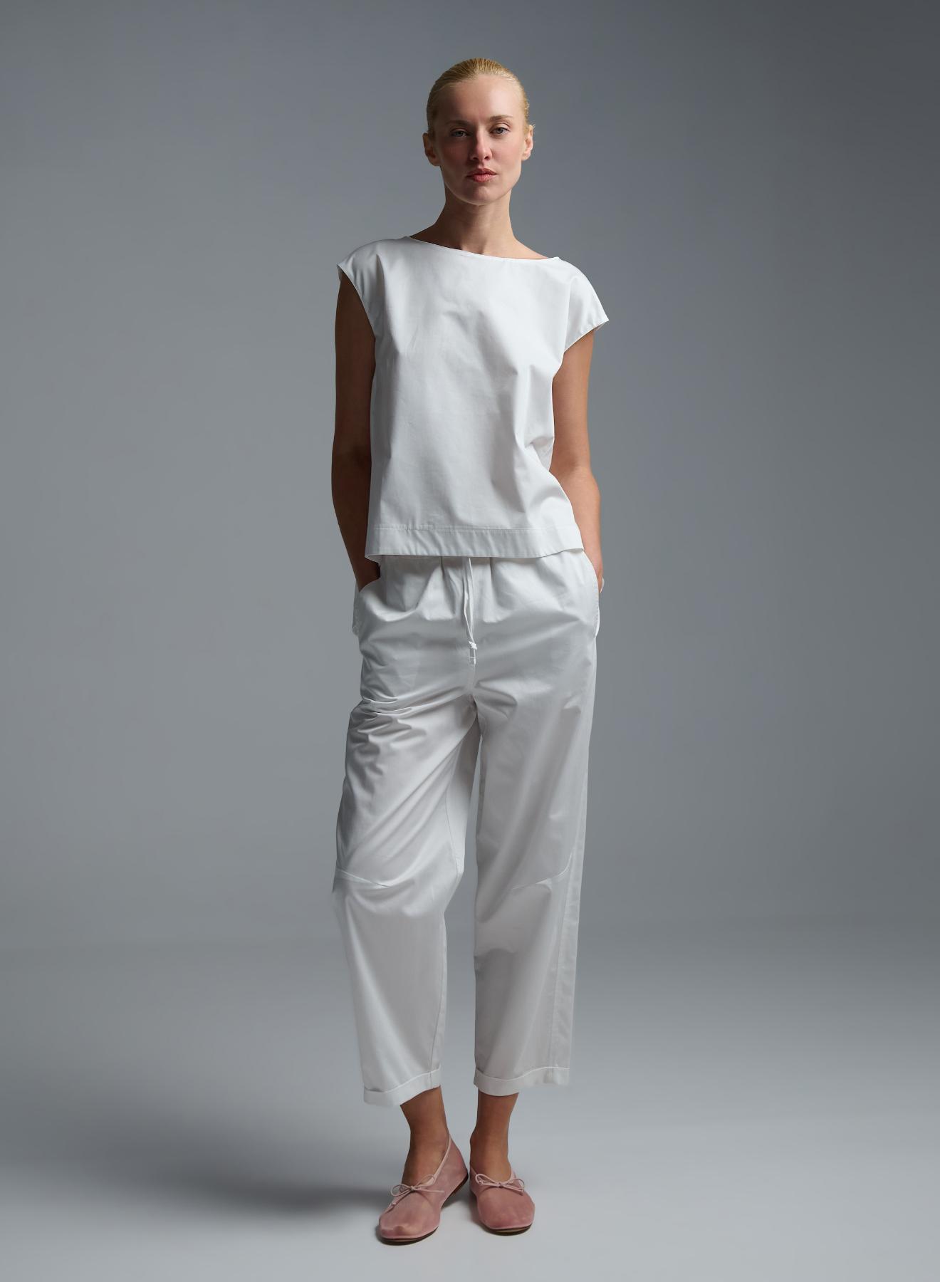 White poplin Pants with elasticated waistband and with drawstring "GLOWBLUST" Devotion Twins - 2