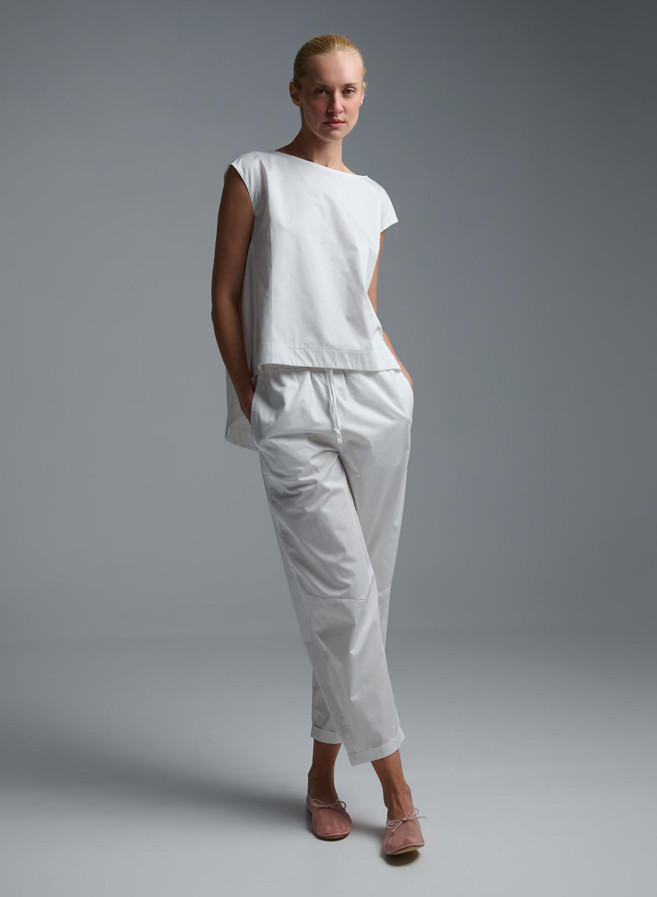 White poplin Pants with elasticated waistband and with drawstring "GLOWBLUST" Devotion Twins - 5