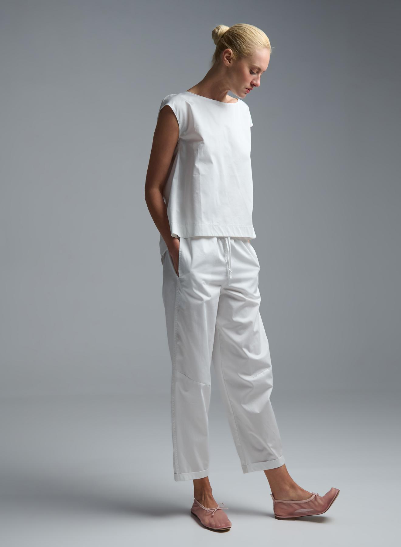 White poplin Pants with elasticated waistband and with drawstring "GLOWBLUST" Devotion Twins - 3
