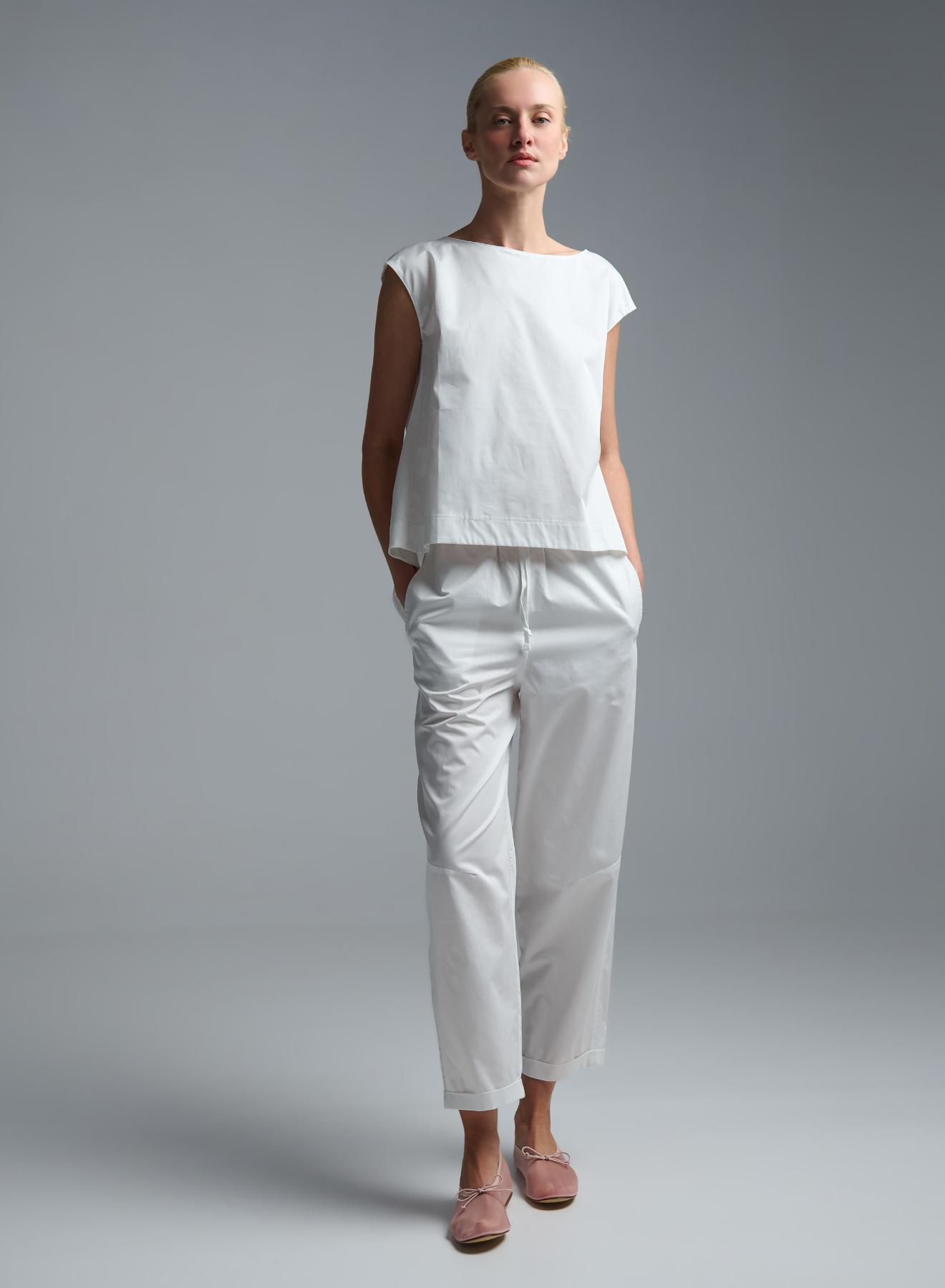 White poplin Pants with elasticated waistband and with drawstring "GLOWBLUST" Devotion Twins - 4