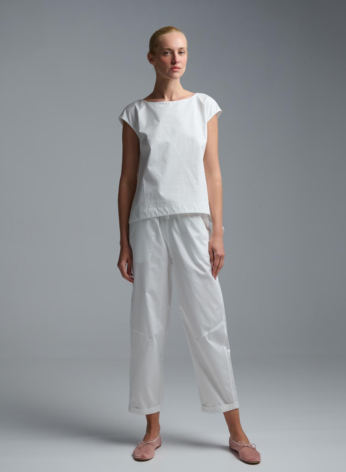 White poplin Pants with elasticated waistband and with drawstring "GLOWBLUST" Devotion Twins - 1