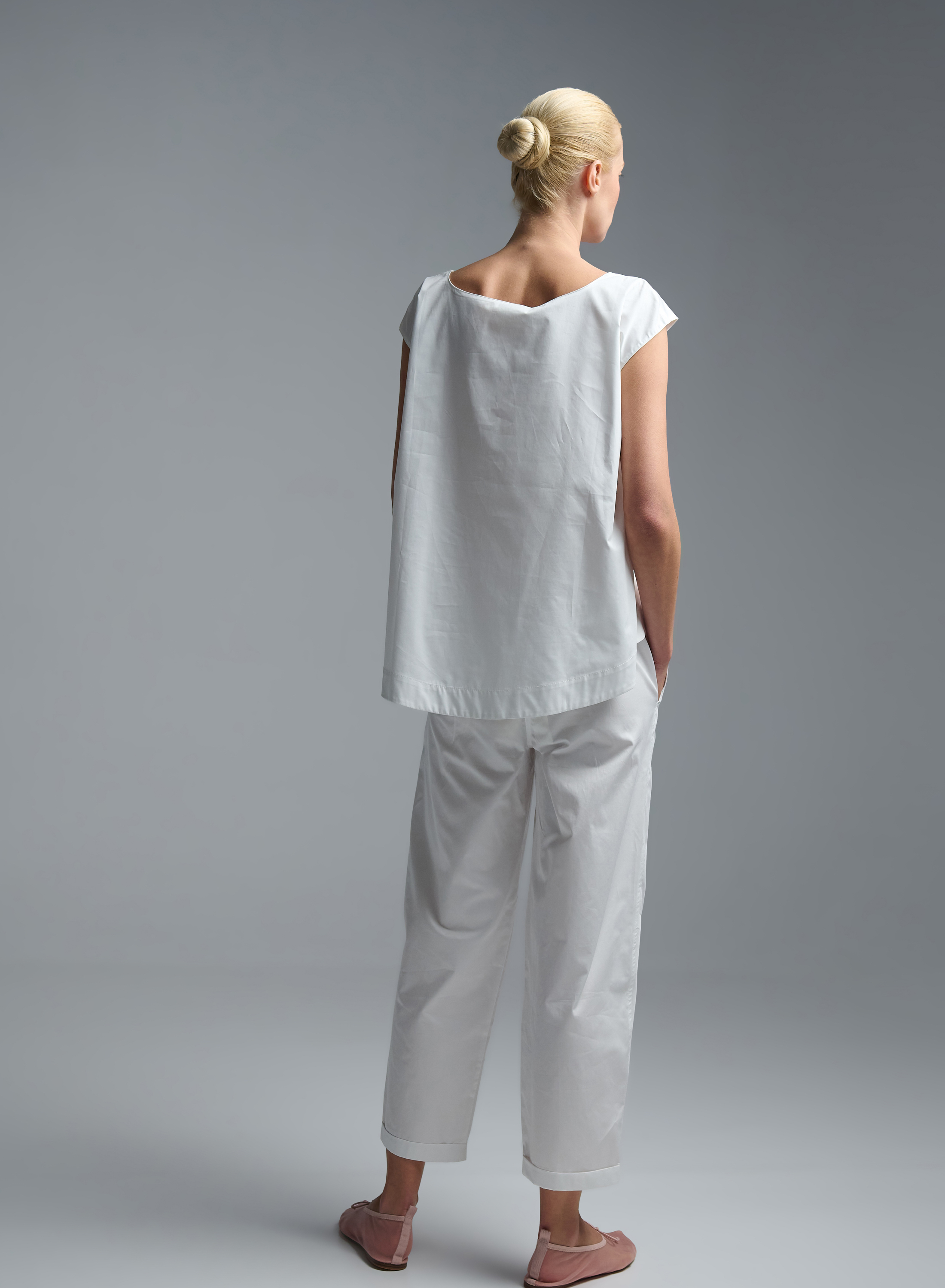 White poplin Pants with elasticated waistband and with drawstring "GLOWBLUST" Devotion Twins - 6