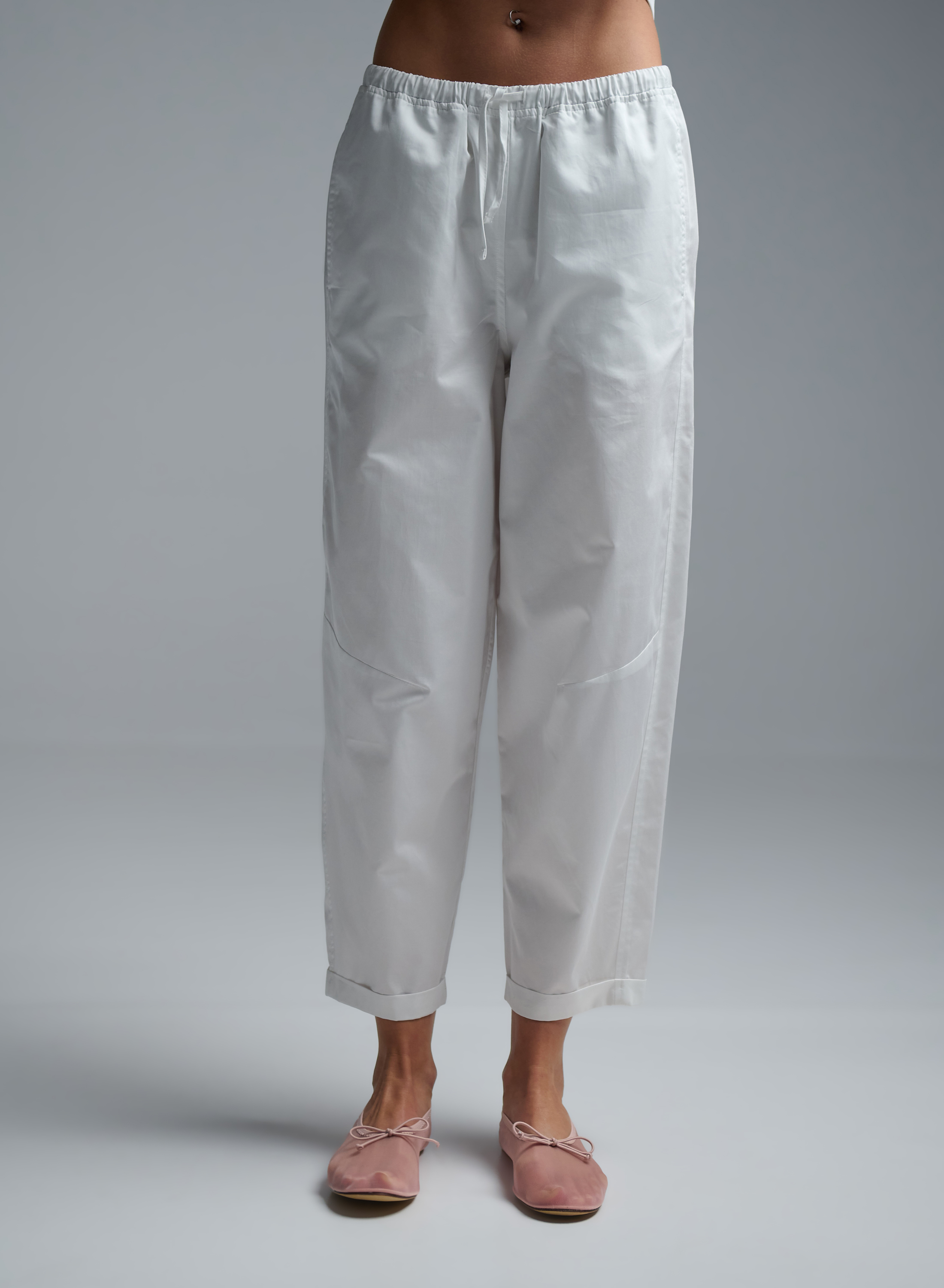 White poplin Pants with elasticated waistband and with drawstring "GLOWBLUST" Devotion Twins - 5