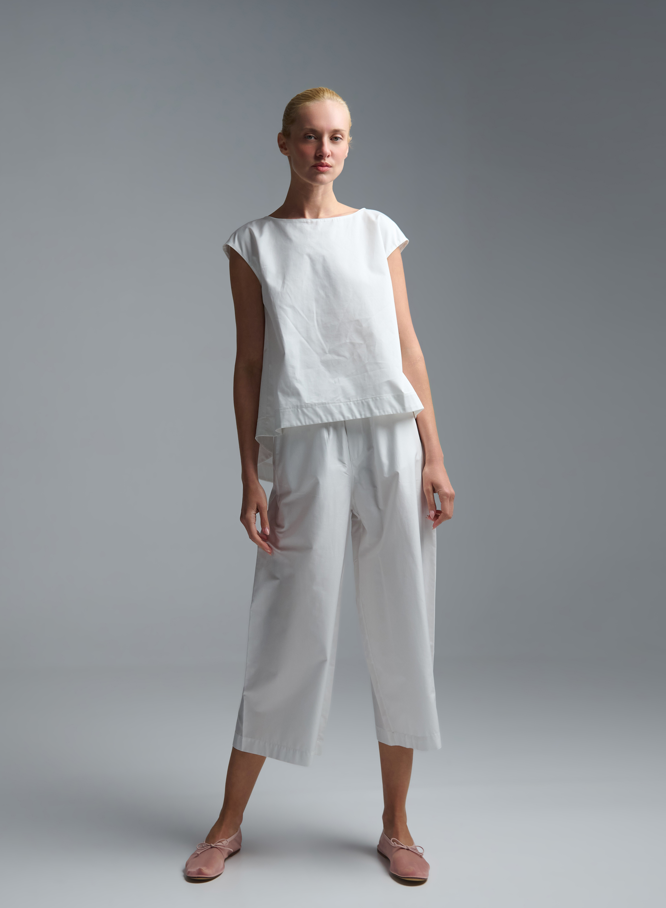 White popline cropped Pants with elasticated waistband  "RADIANCE" Devotion Twins - 1