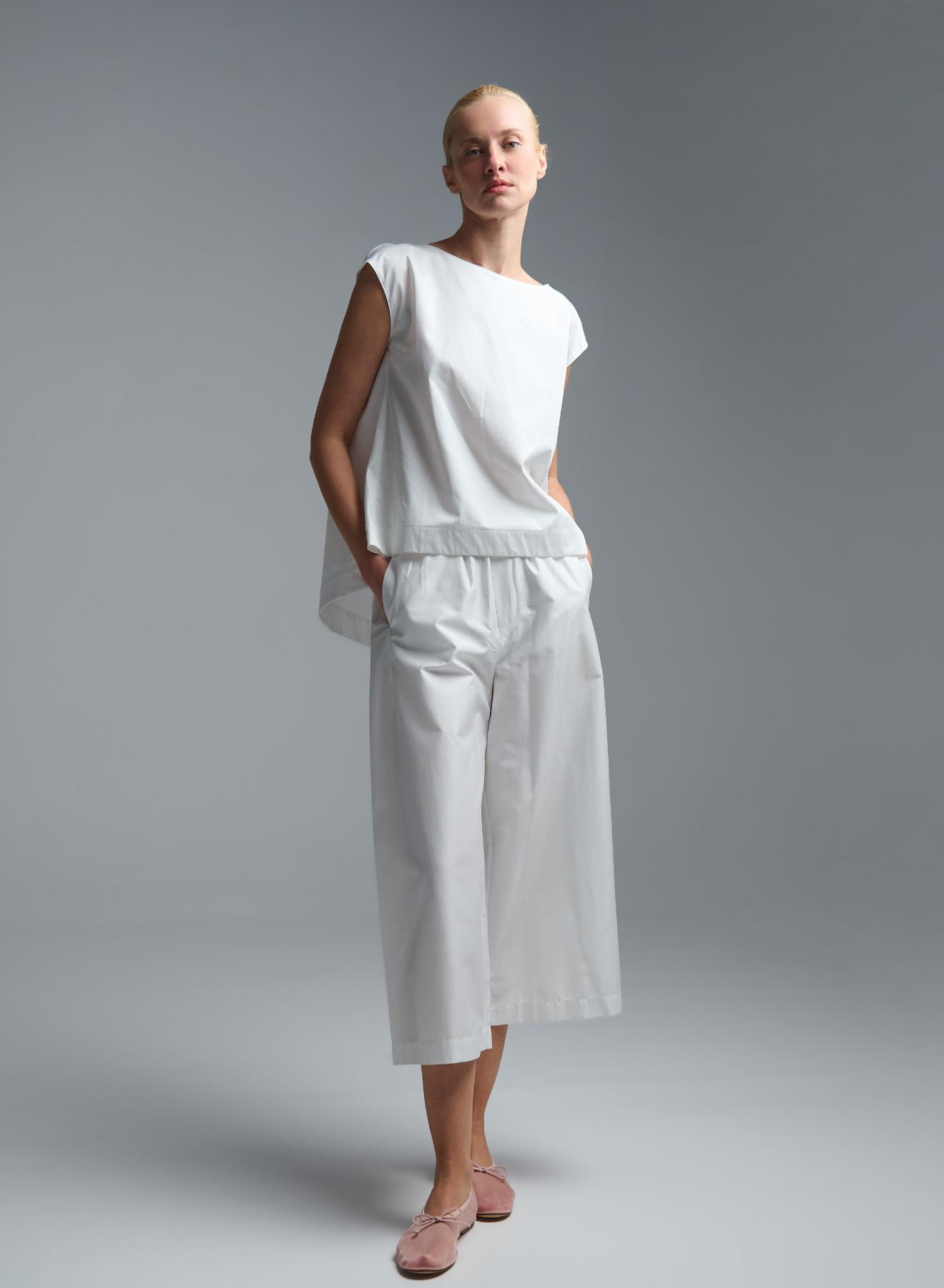 White popline cropped Pants with elasticated waistband  "RADIANCE" Devotion Twins - 1