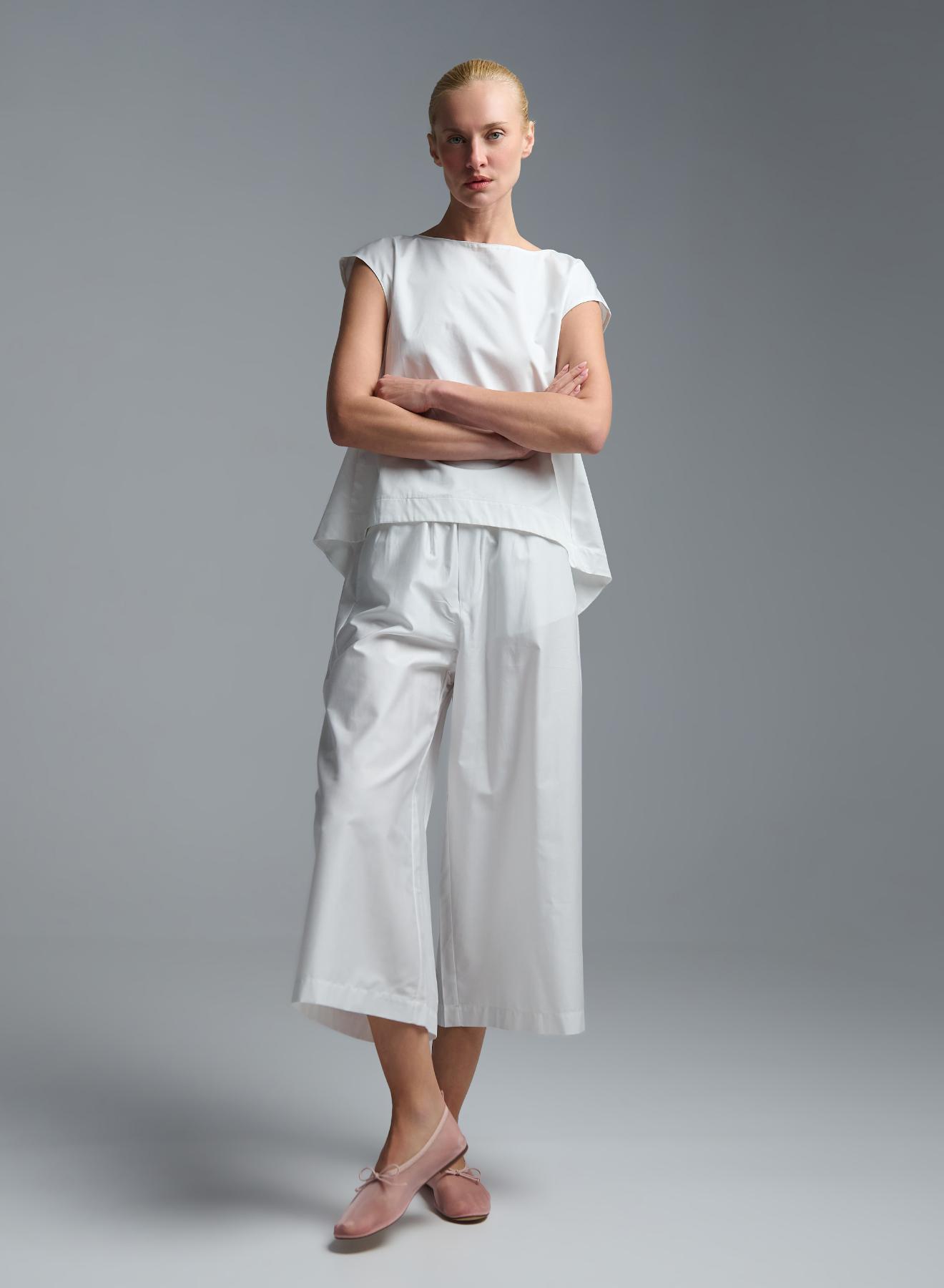 White popline cropped Pants with elasticated waistband  "RADIANCE" Devotion Twins - 3
