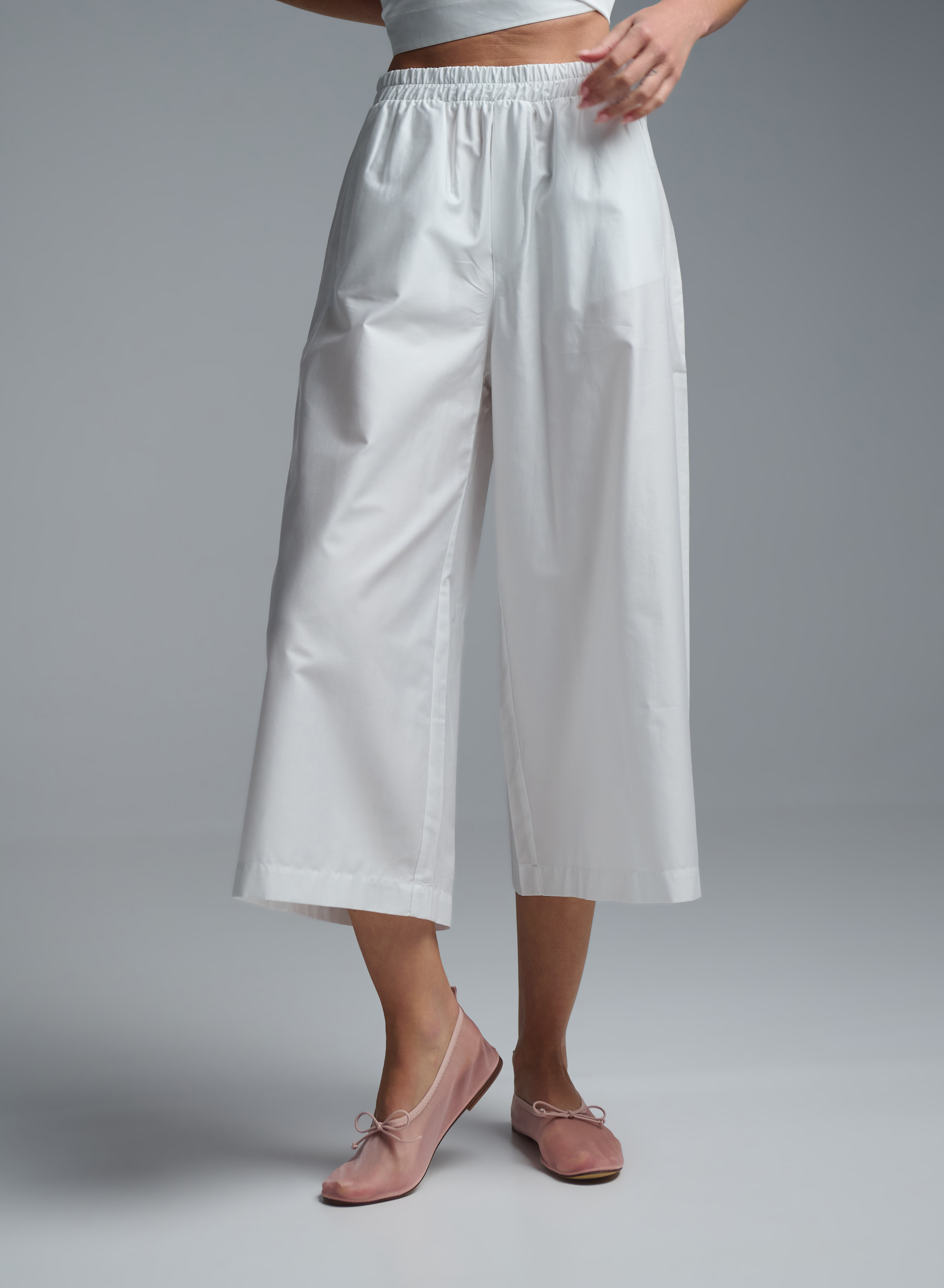 White popline cropped Pants with elasticated waistband  "RADIANCE" Devotion Twins - 3