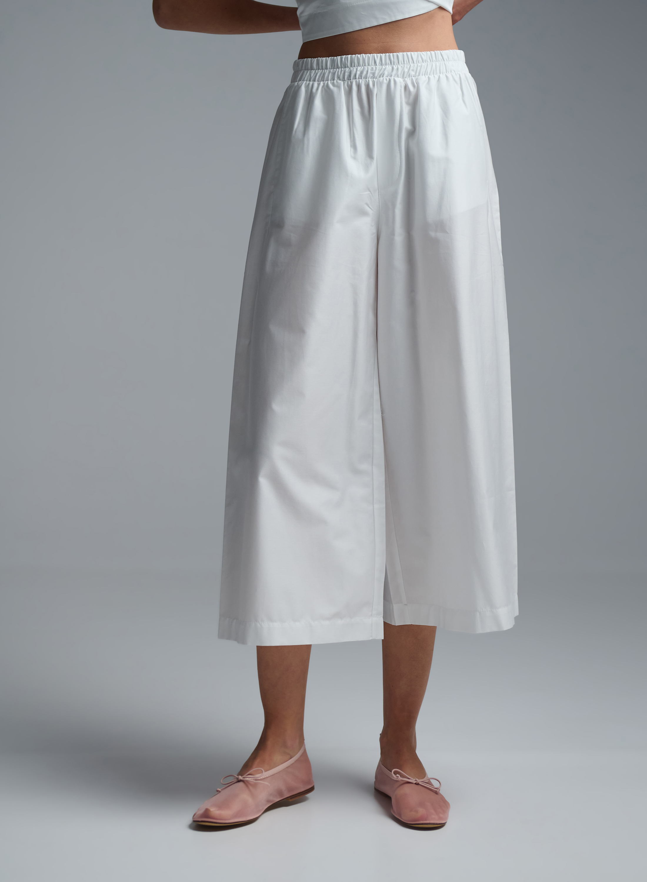 White popline cropped Pants with elasticated waistband  "RADIANCE" Devotion Twins - 4