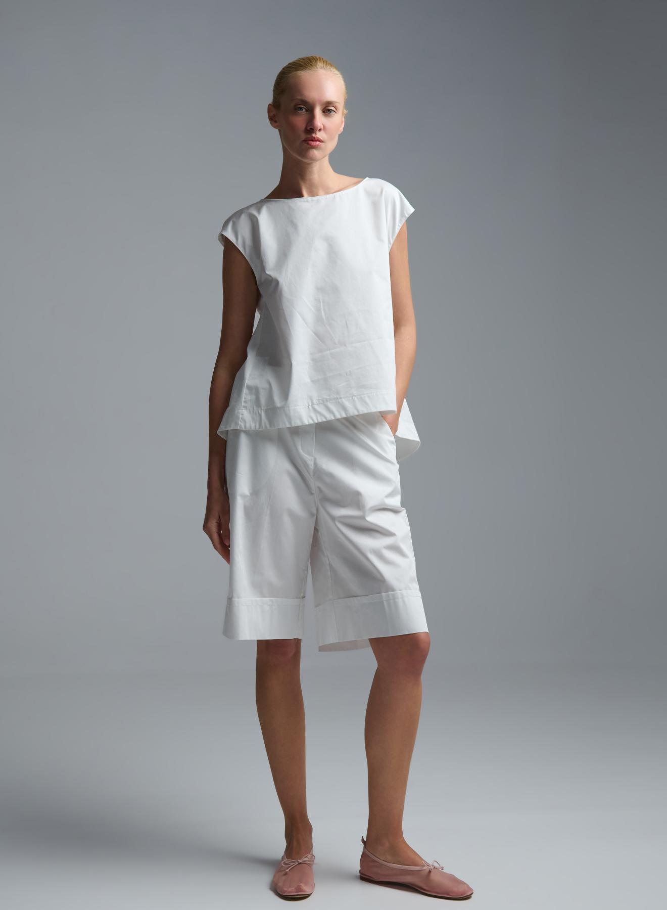 White popline Bermuda Shorts with elasticated rear waistband "MOON" Devotion Twins - 2