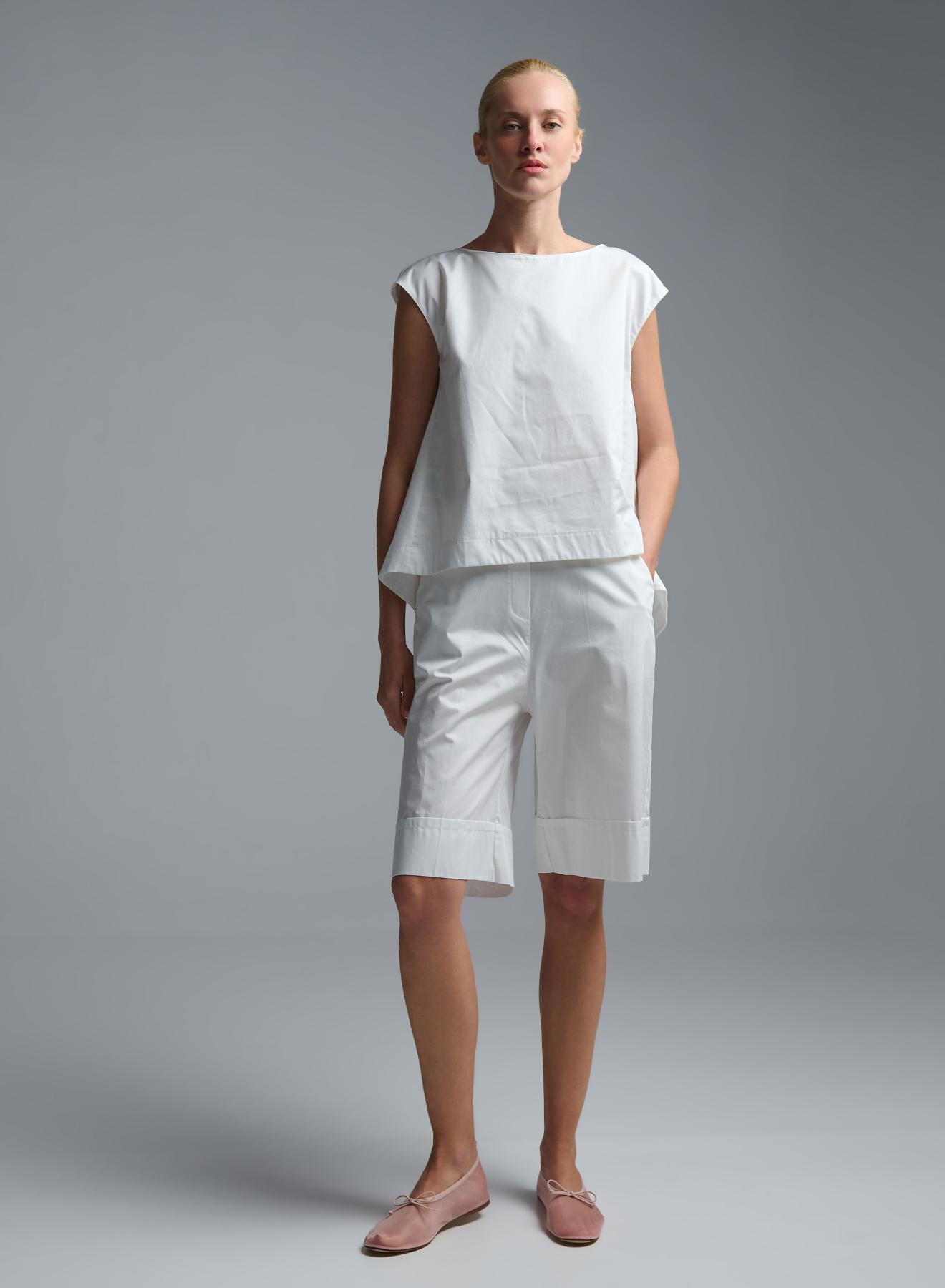 White popline Bermuda Shorts with elasticated rear waistband "MOON" Devotion Twins - 1