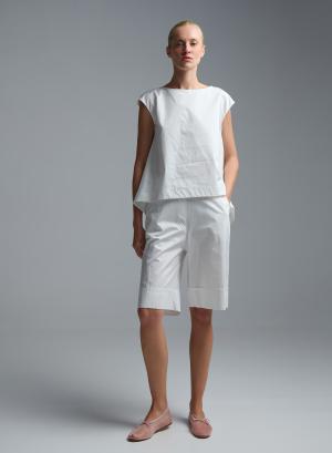 White popline Bermuda Shorts with elasticated rear waistband "MOON" Devotion Twins - 61497
