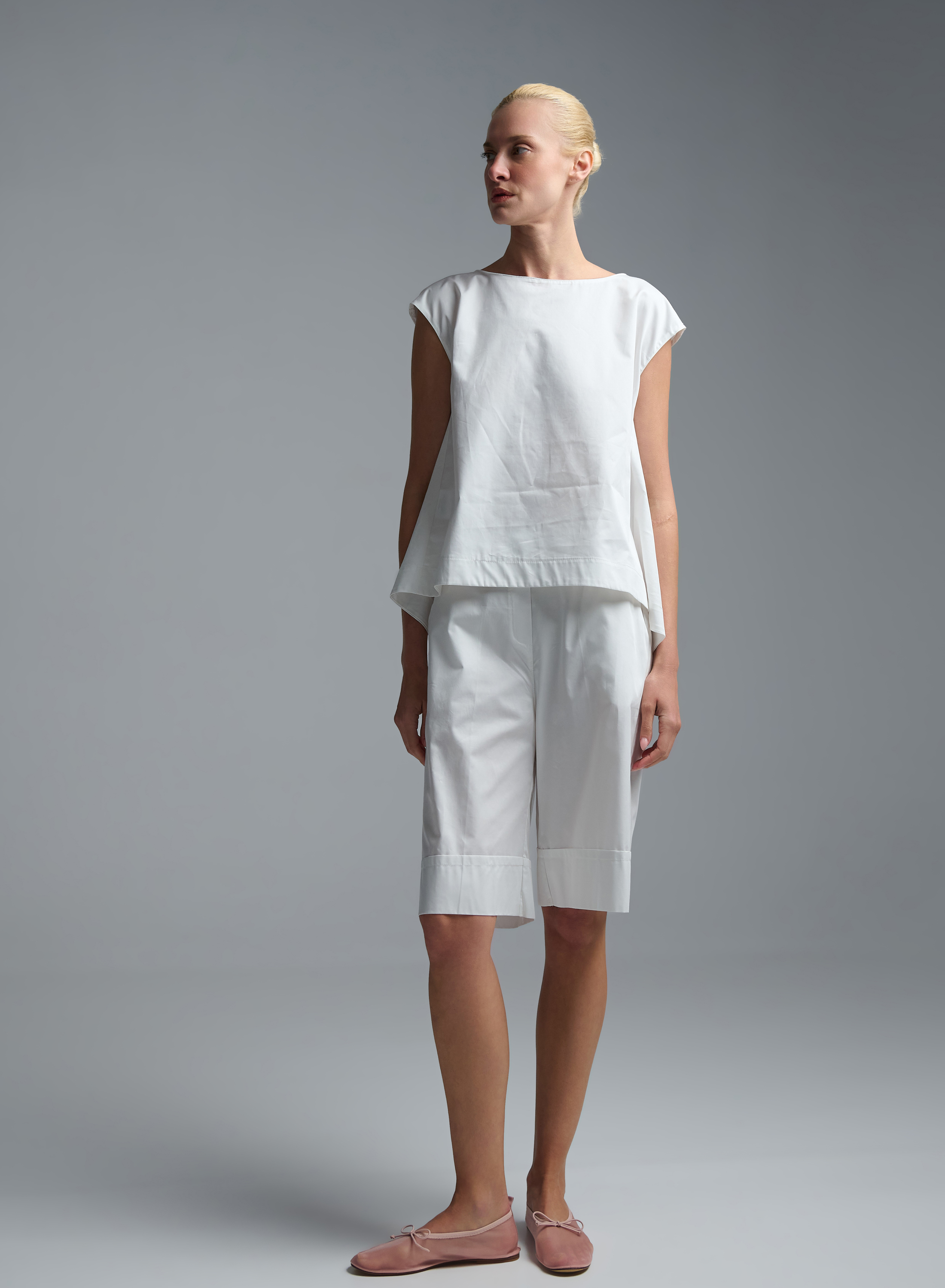 White popline Bermuda Shorts with elasticated rear waistband "MOON" Devotion Twins - 2