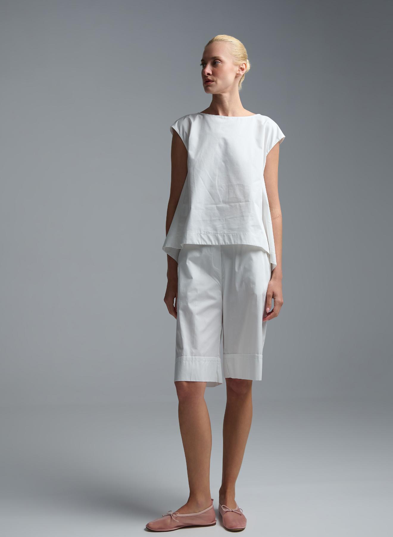 White popline Bermuda Shorts with elasticated rear waistband "MOON" Devotion Twins - 3