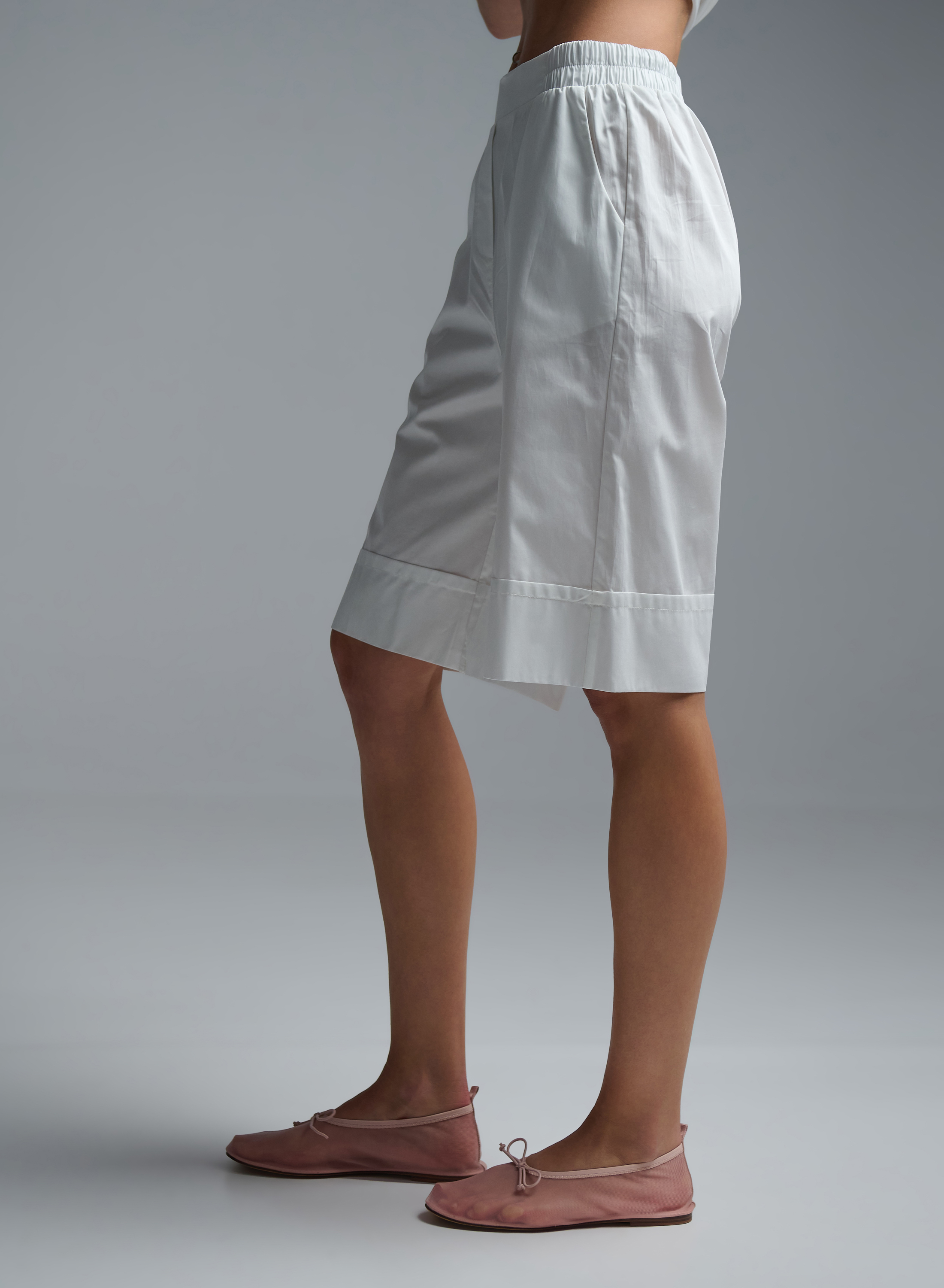 White popline Bermuda Shorts with elasticated rear waistband "MOON" Devotion Twins - 3