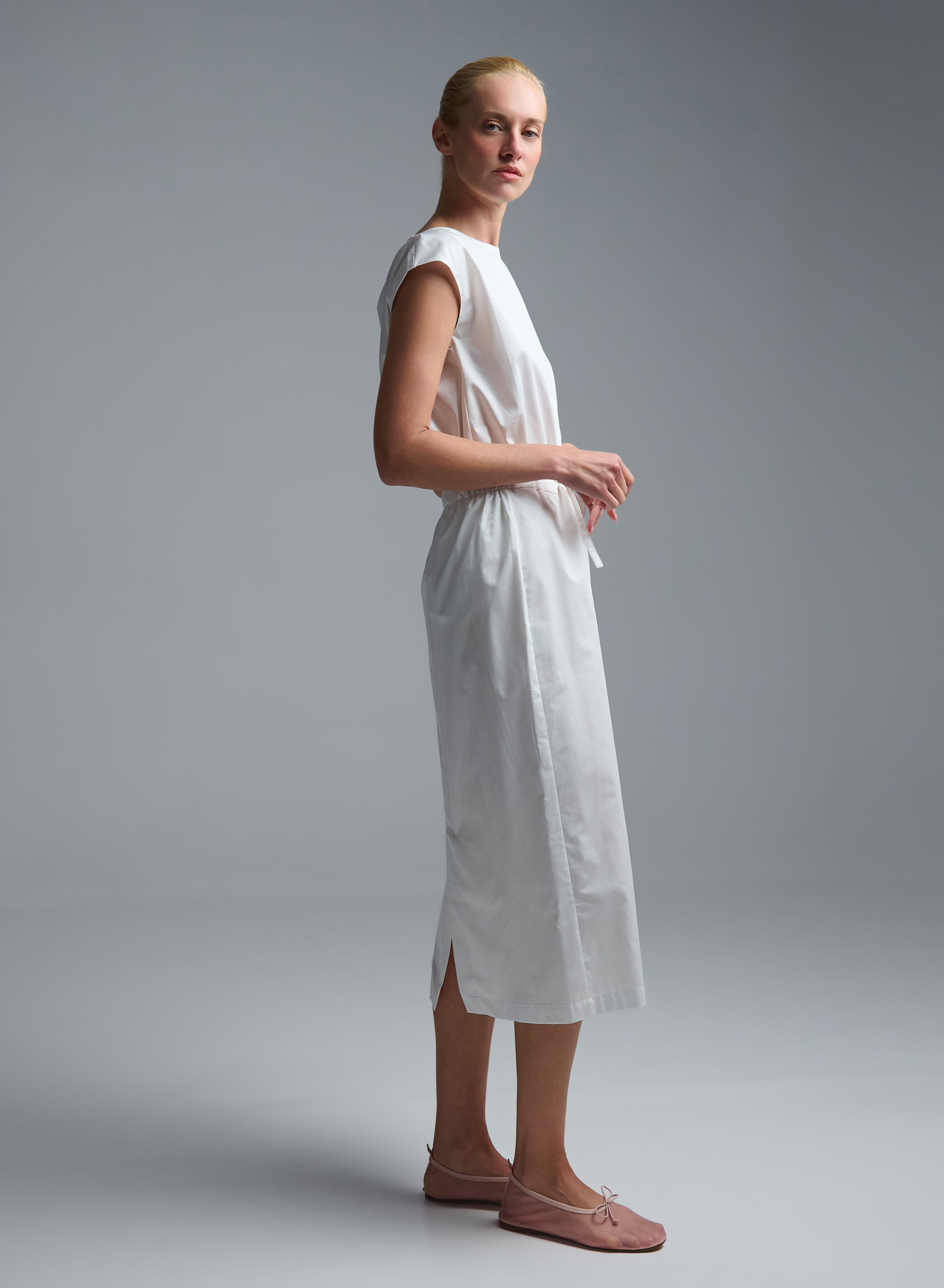 White popline Skirt with drawstring elasticated waistmand  "EVA" Devotion Twins - 3