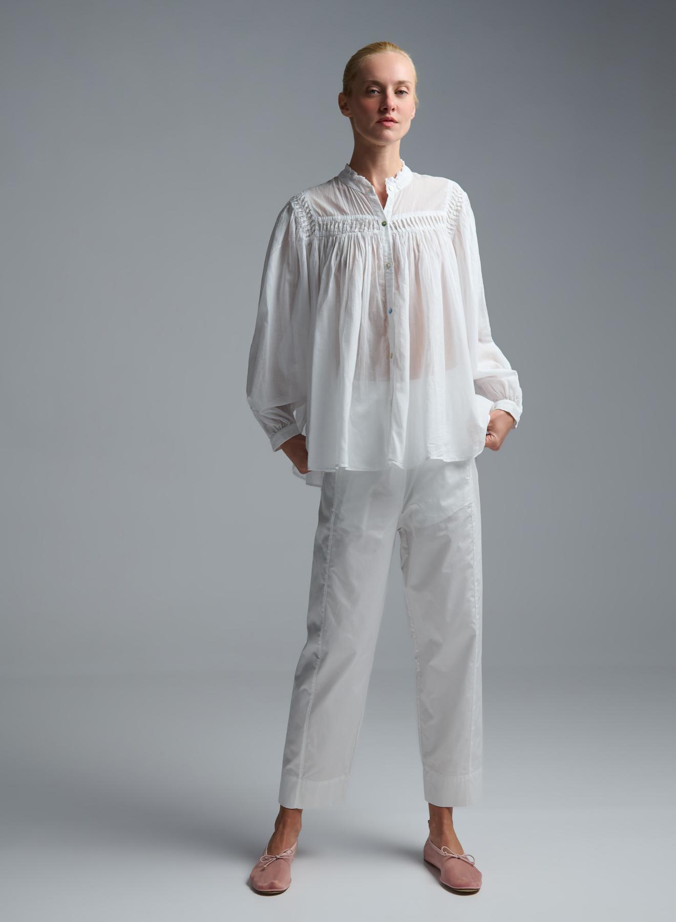 White voile Shirt with round neckline "BLOOM" Devotion Twins - 3