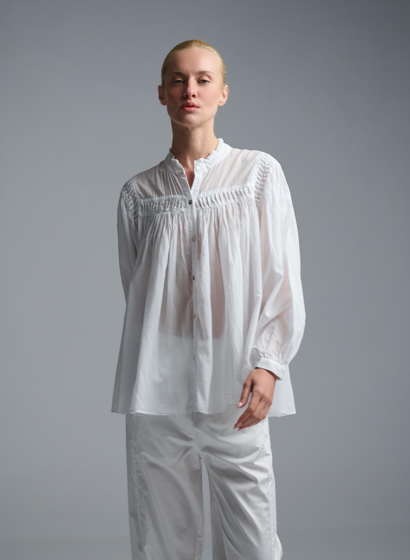 White voile Shirt with round neckline "BLOOM" Devotion Twins - 5