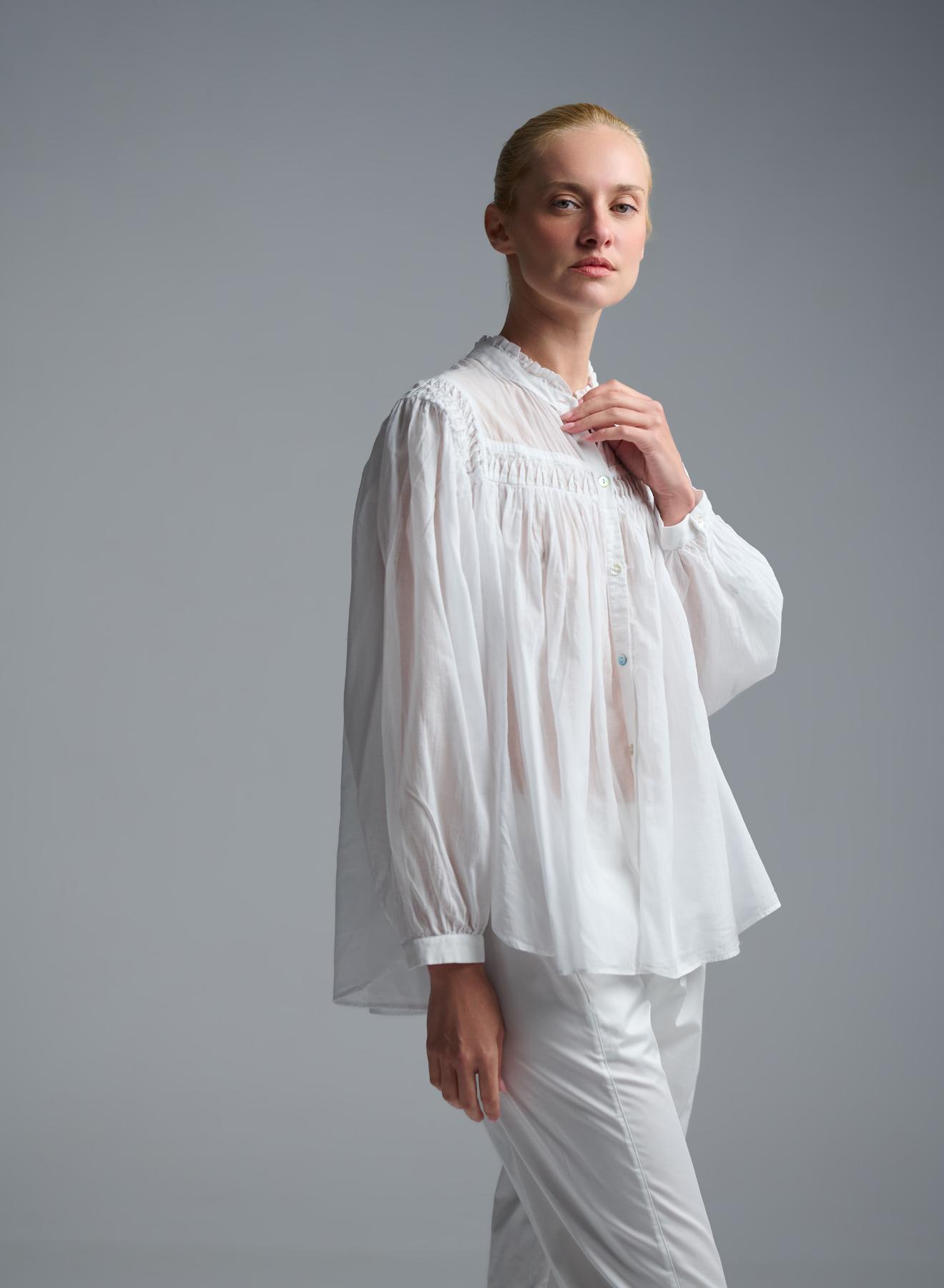 White voile Shirt with round neckline "BLOOM" Devotion Twins - 1