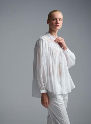 White voile Shirt with round neckline "BLOOM" Devotion Twins - 61529