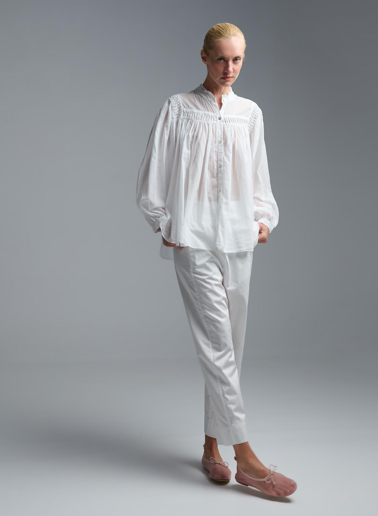 White voile Shirt with round neckline "BLOOM" Devotion Twins - 2