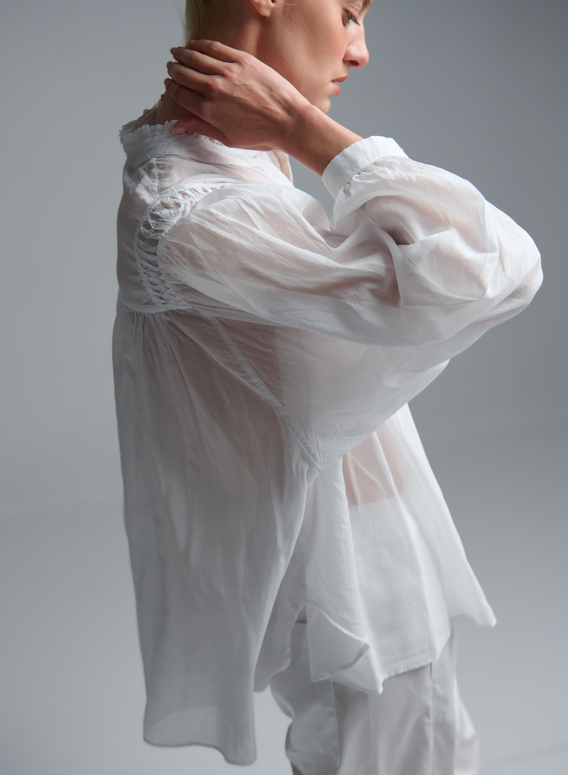 White voile Shirt with round neckline "BLOOM" Devotion Twins - 7