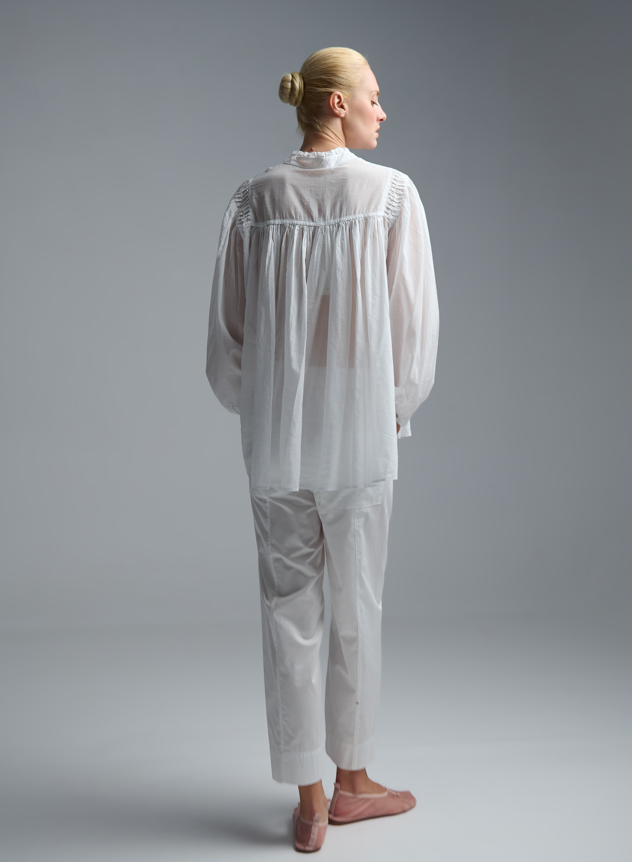 White voile Shirt with round neckline "BLOOM" Devotion Twins - 10