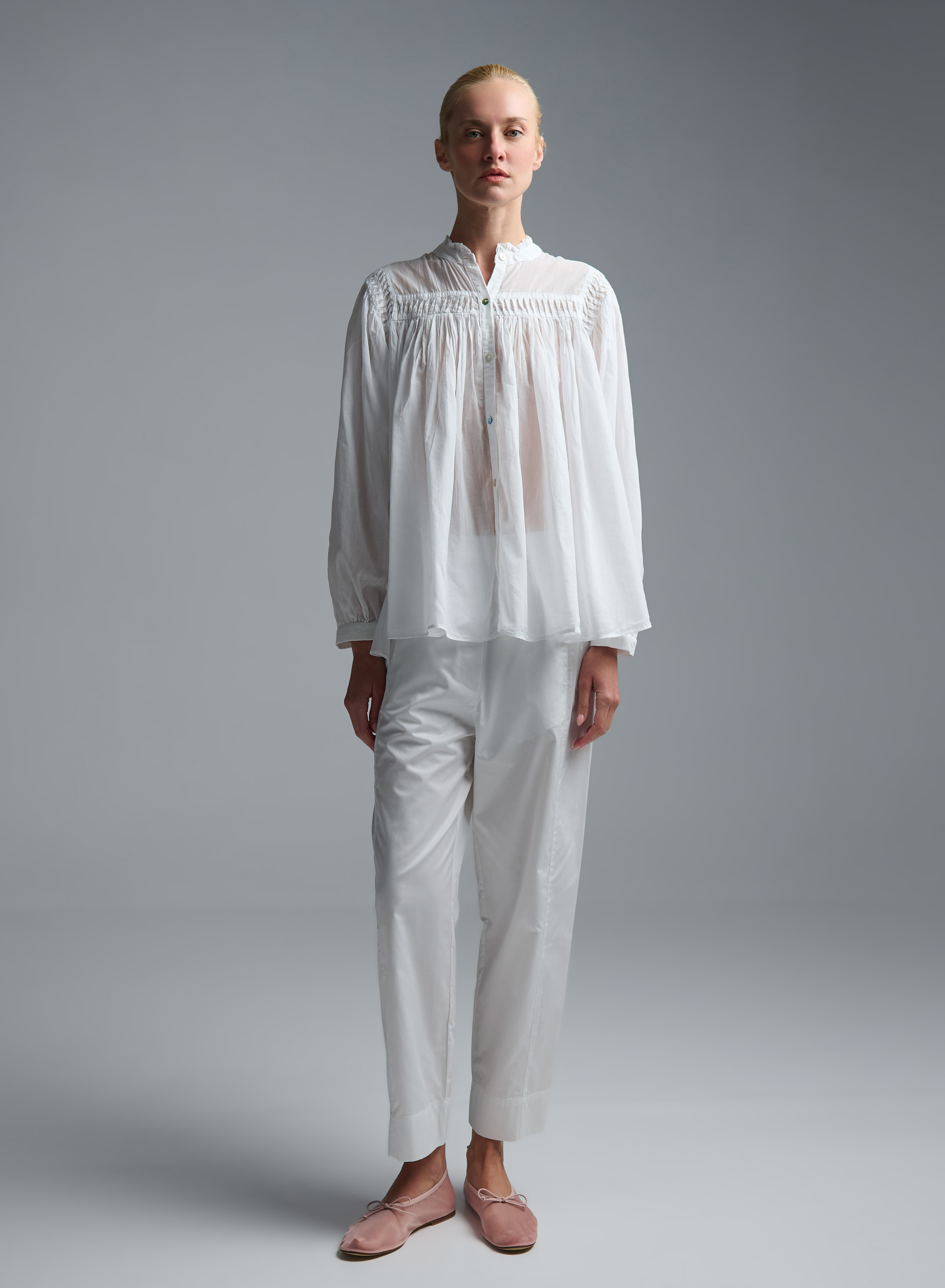 White popline Pants with elasticated waistband "CELESTINE" Devotion Twins - 3