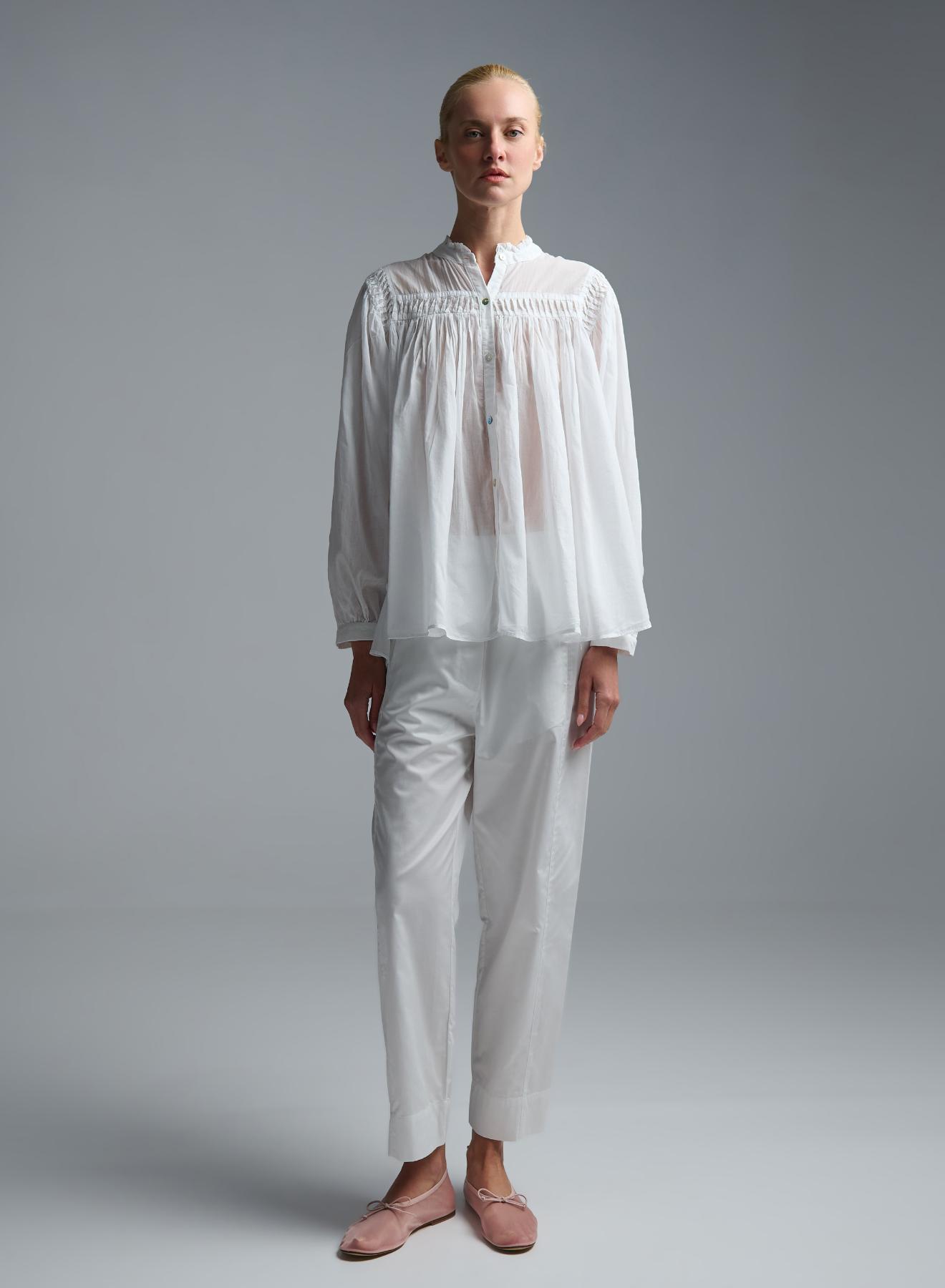 White popline Pants with elasticated waistband "CELESTINE" Devotion Twins - 4