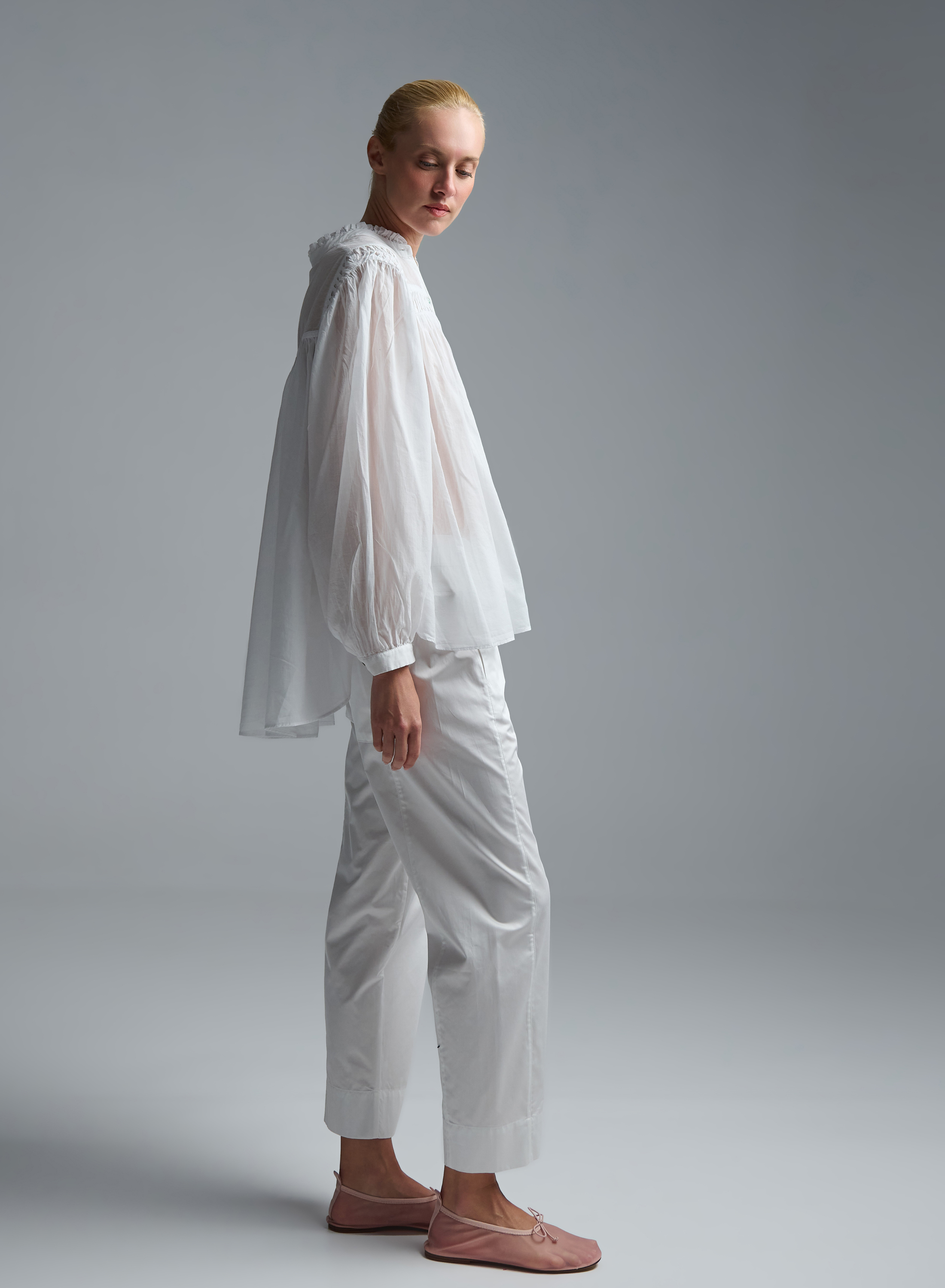 White voile Shirt with round neckline "BLOOM" Devotion Twins - 8