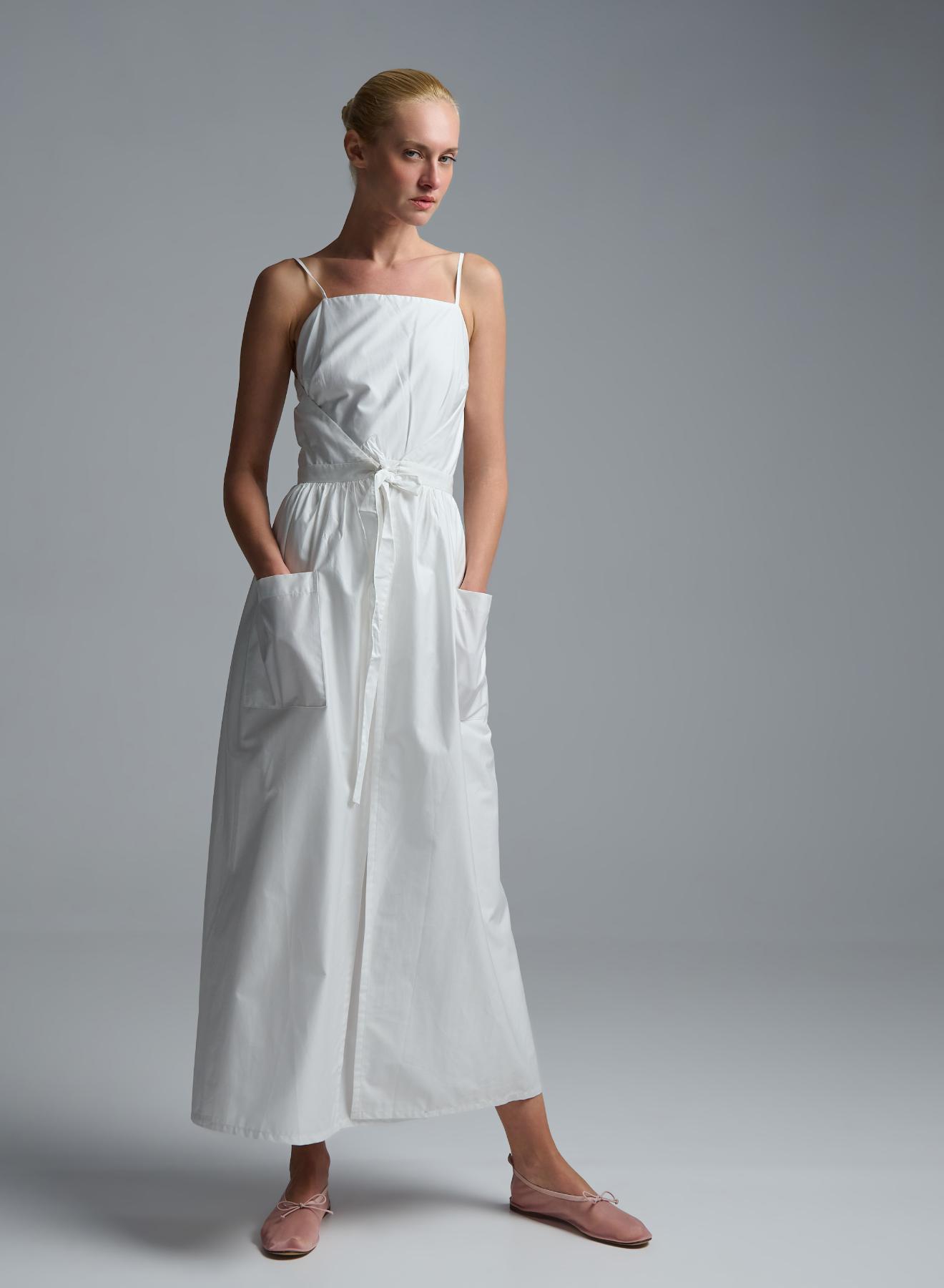 White popline two pieces Dress with straps "SOLONA" Devotion Twins - 2