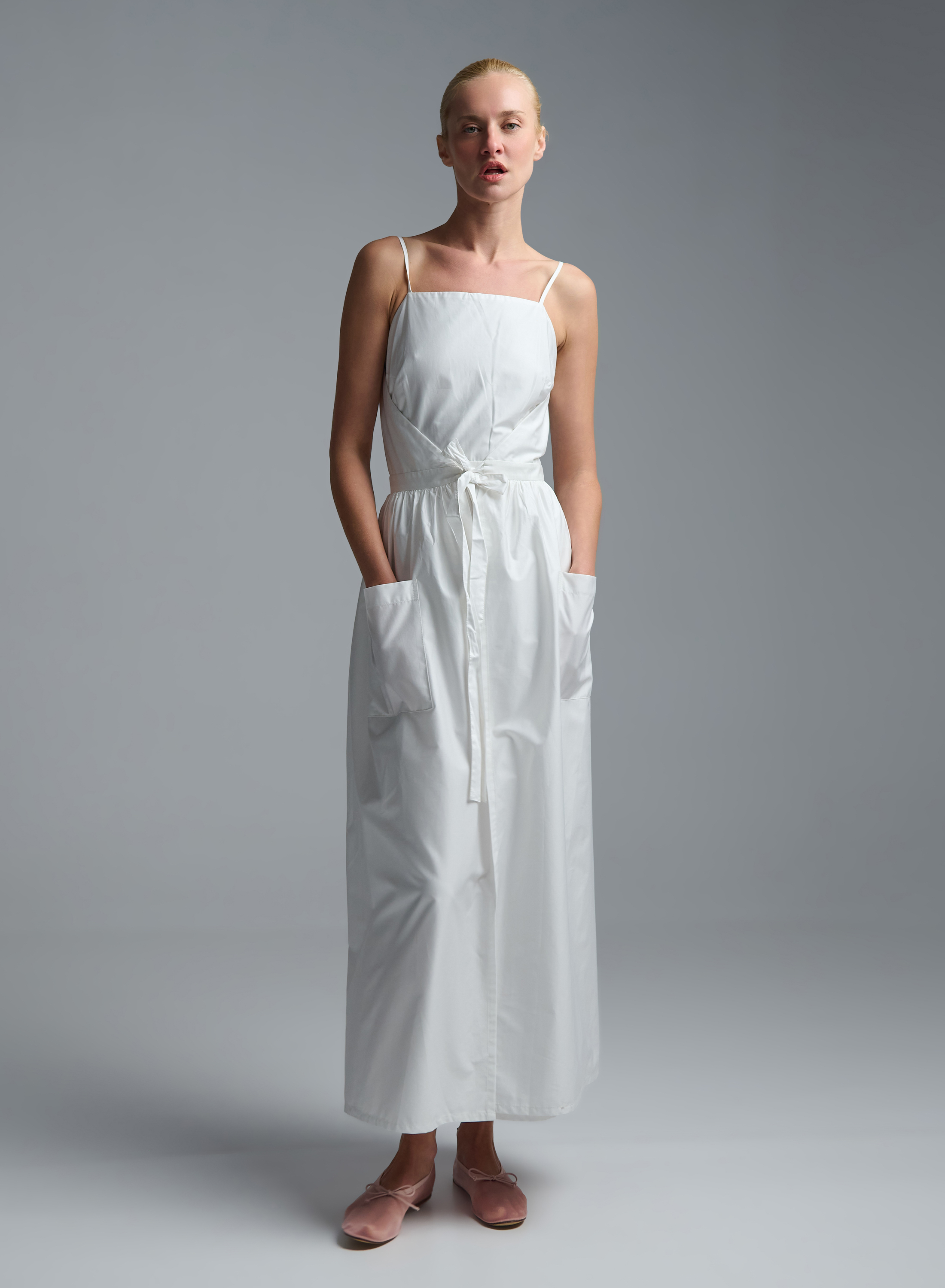 White popline two pieces Dress with straps "SOLONA" Devotion Twins - 2
