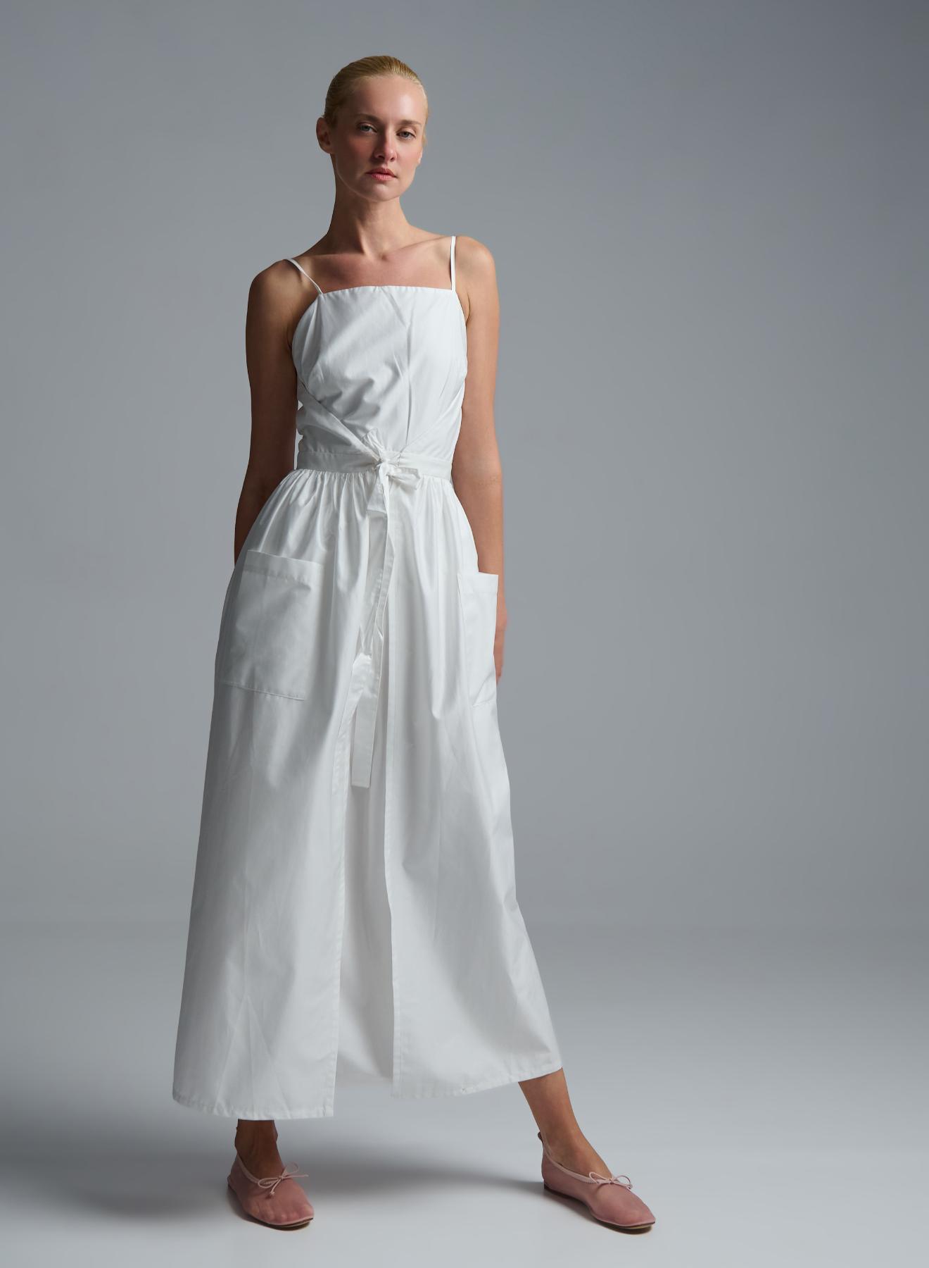 White popline two pieces Dress with straps "SOLONA" Devotion Twins - 4