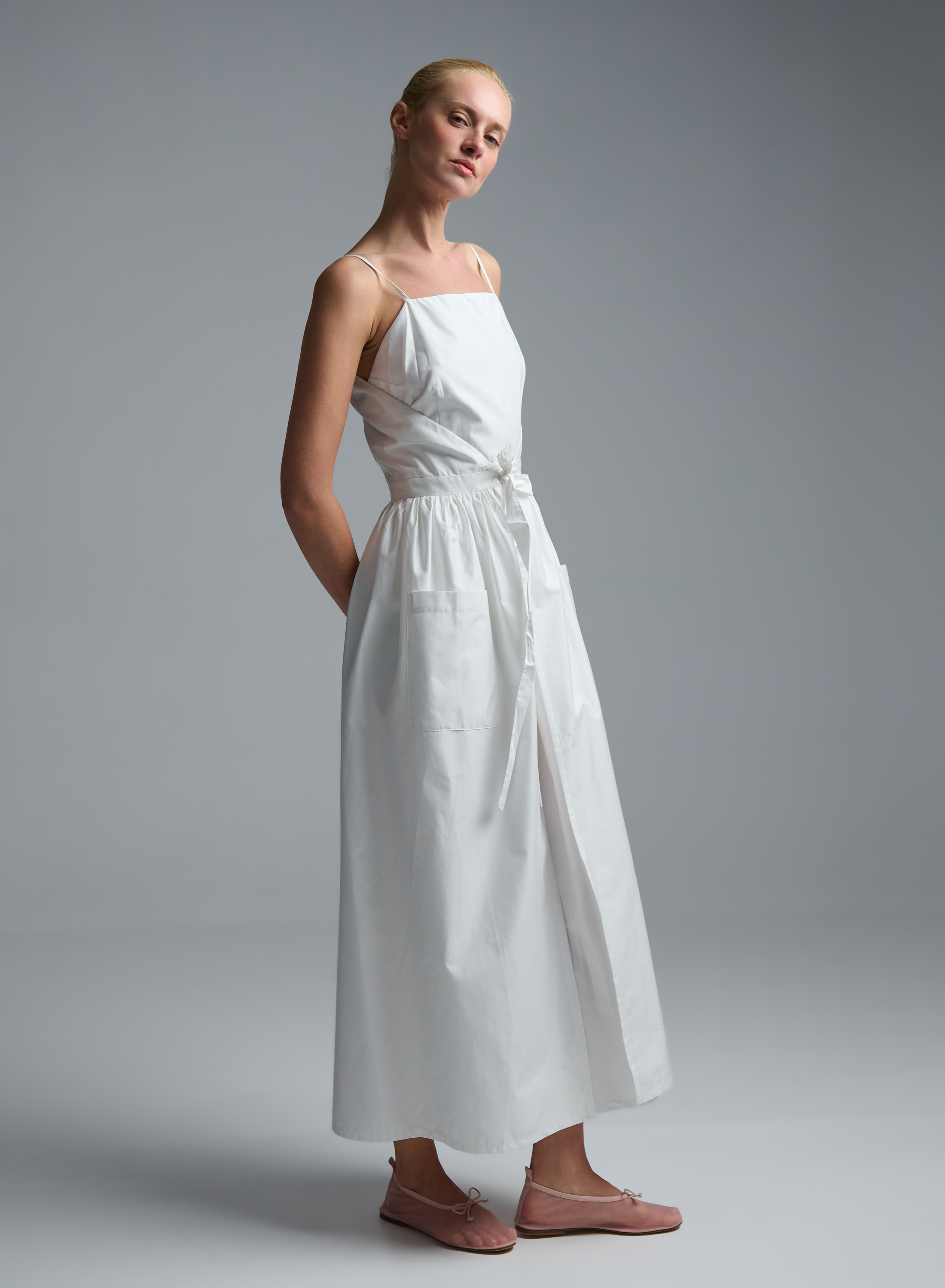 White popline two pieces Dress with straps "SOLONA" Devotion Twins - 5