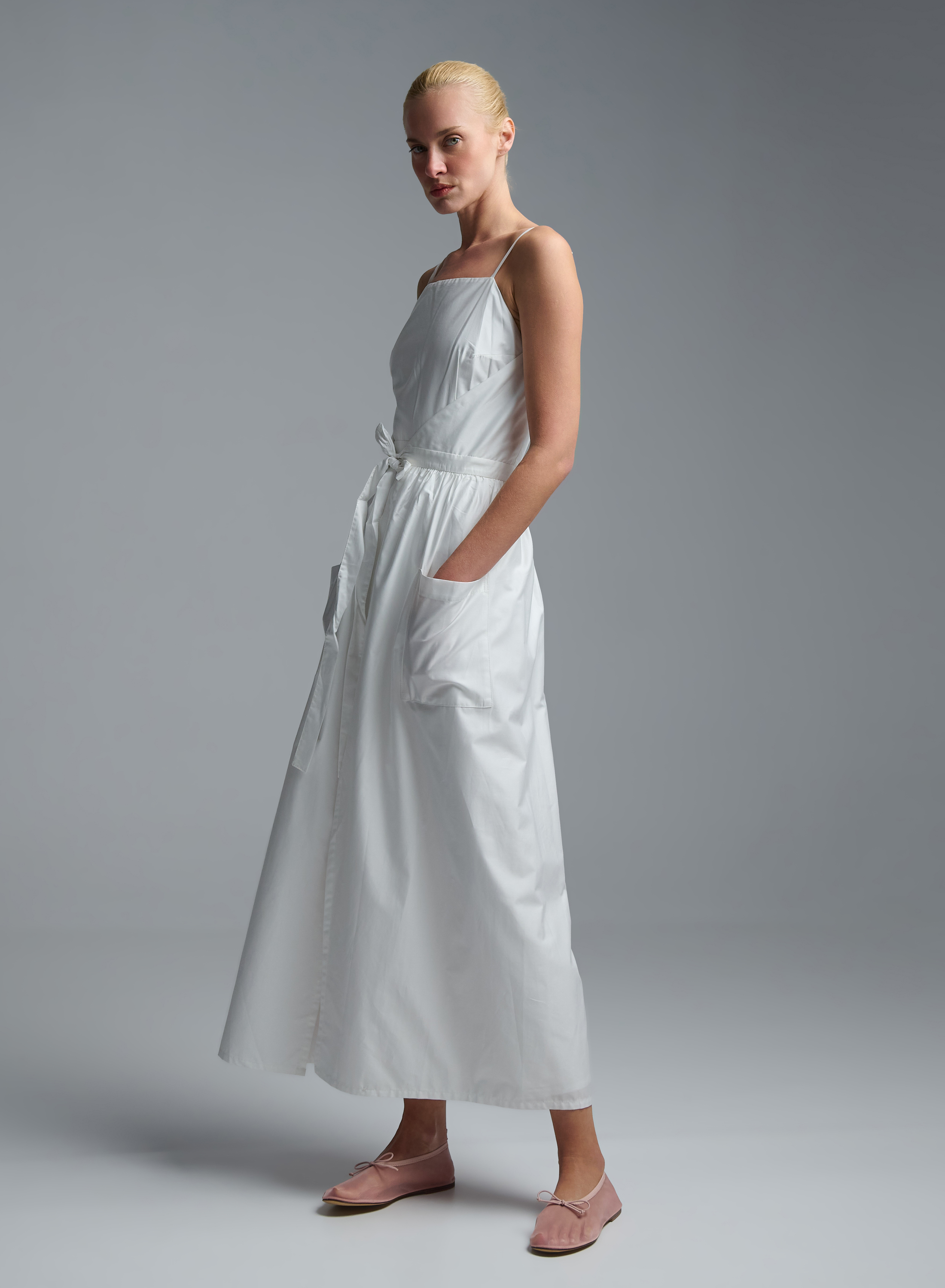 White popline two pieces Dress with straps "SOLONA" Devotion Twins - 7