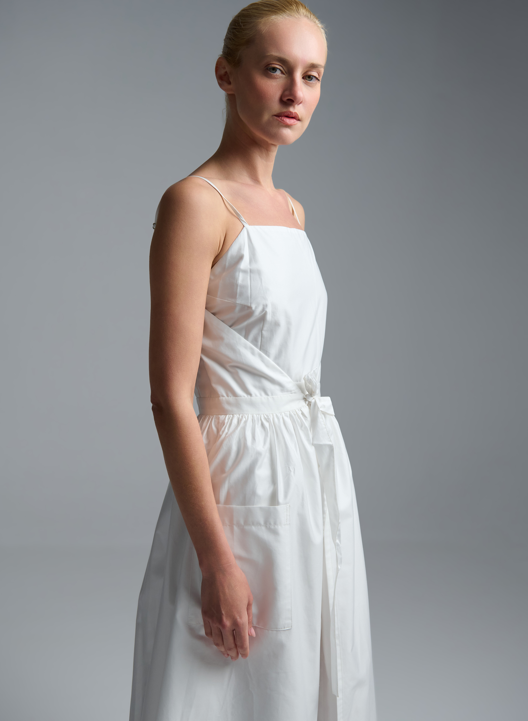White popline two pieces Dress with straps "SOLONA" Devotion Twins - 4