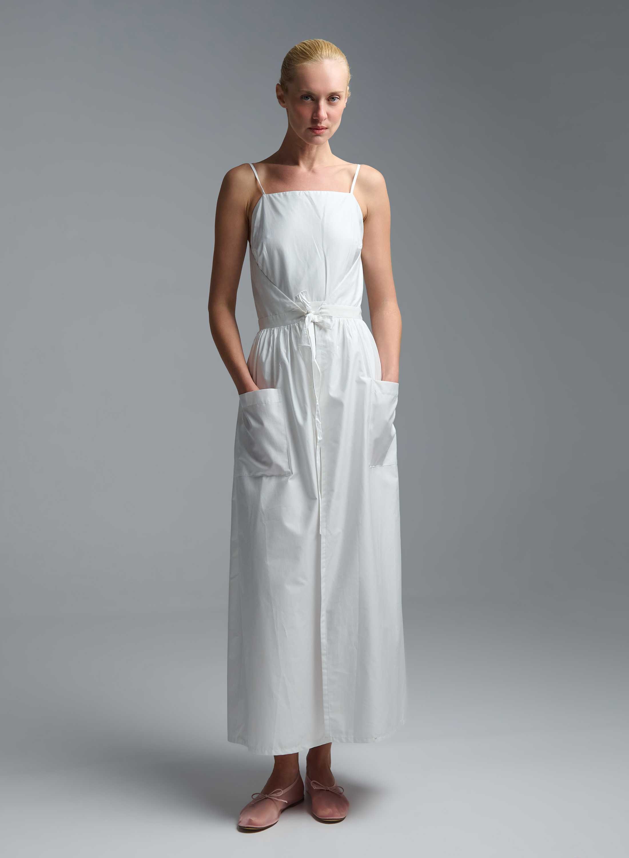 White popline two pieces Dress with straps "SOLONA" Devotion Twins - 8