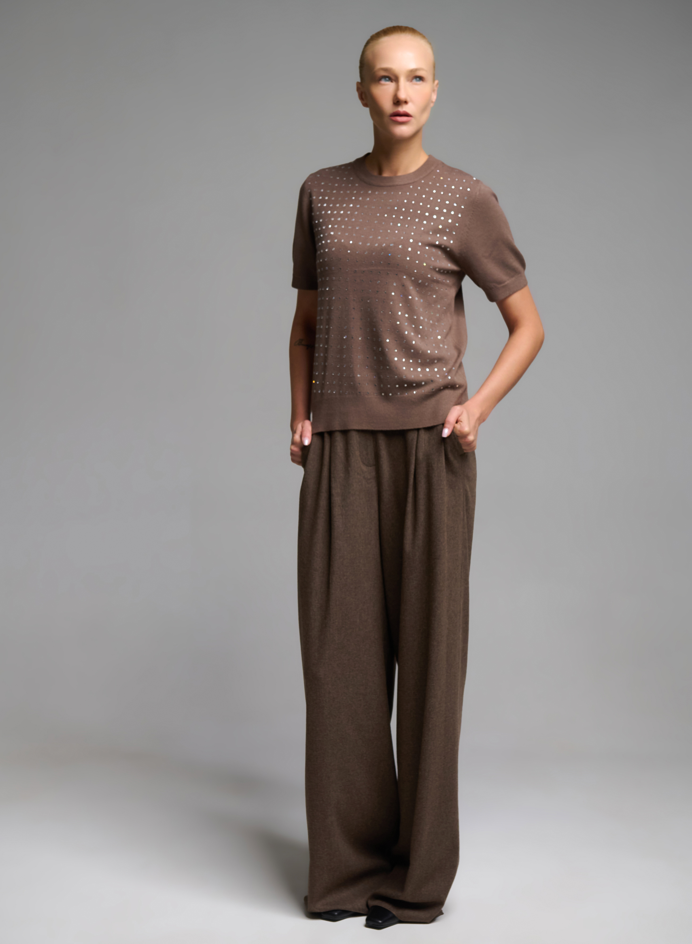 Taupe wide legs Trousers with pleats Emme Marella - 1