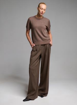 Taupe wide legs Trousers with pleats Emme Marella - 65577