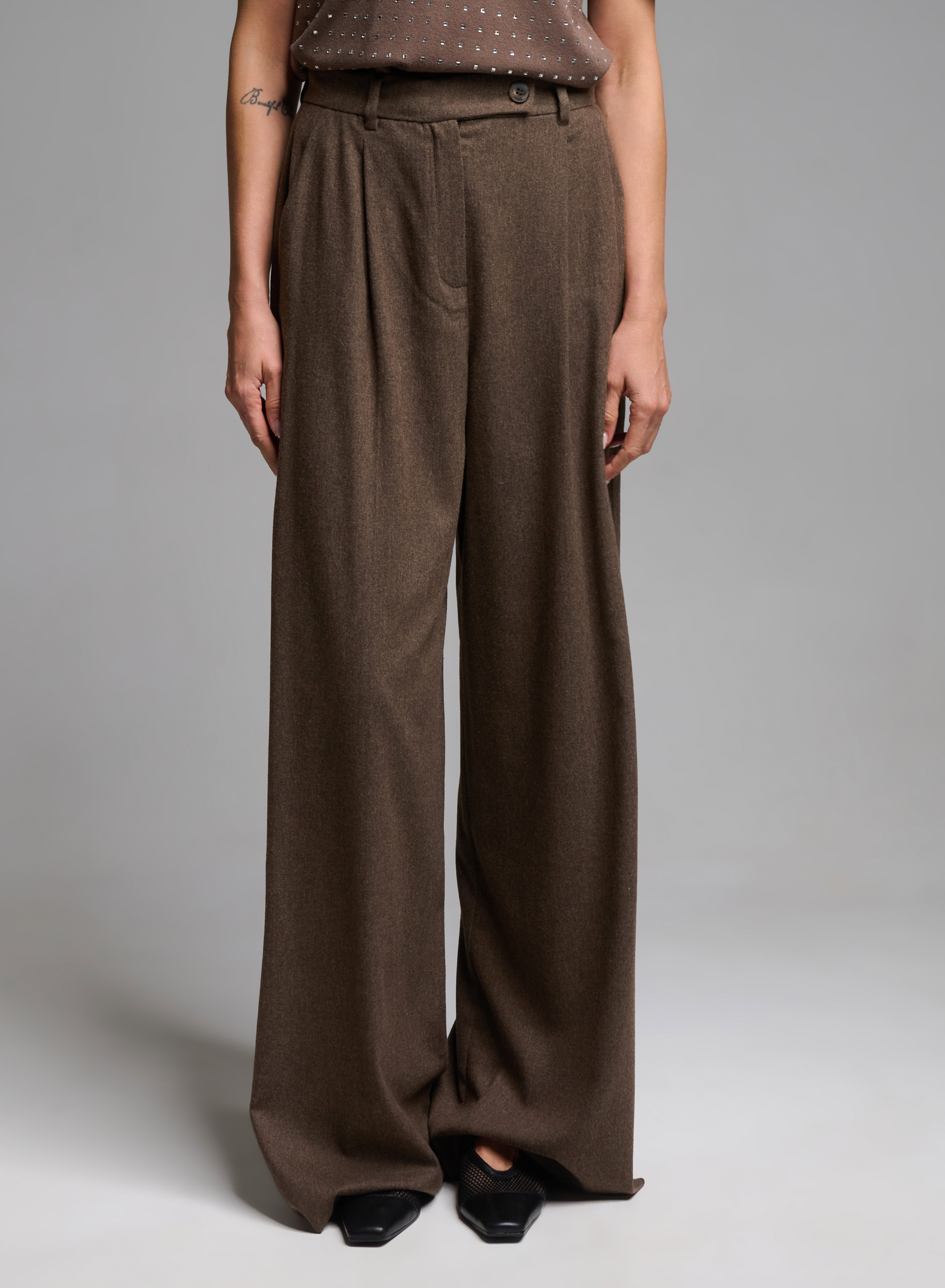 Taupe wide legs Trousers with pleats Emme Marella - 2