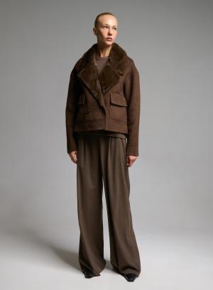 Chocolate Overcoat with eco Fur lapels Alessia Massimo - 65720